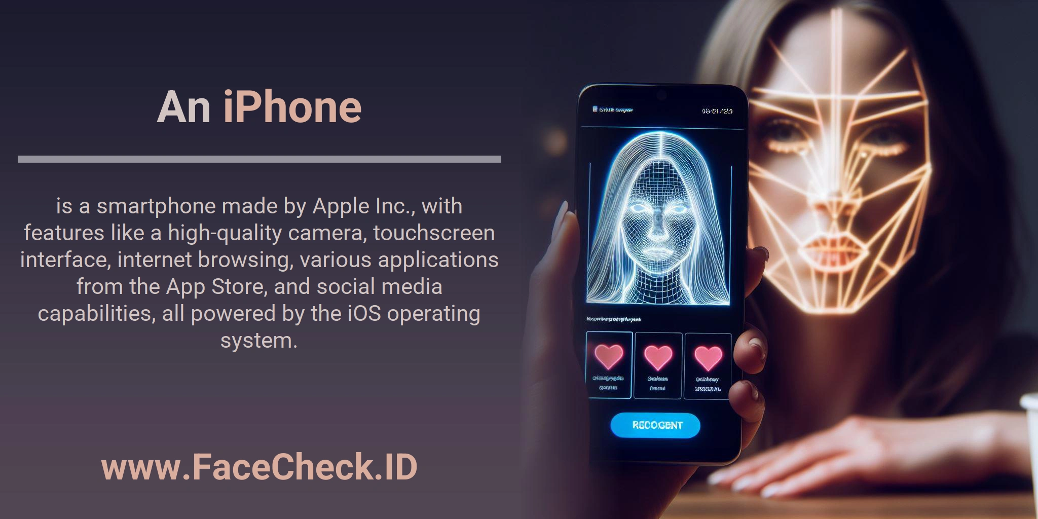 An iPhone is a smartphone made by Apple Inc., with features like a high-quality camera, touchscreen interface, internet browsing, various applications from the App Store, and social media capabilities, all powered by the iOS operating system.