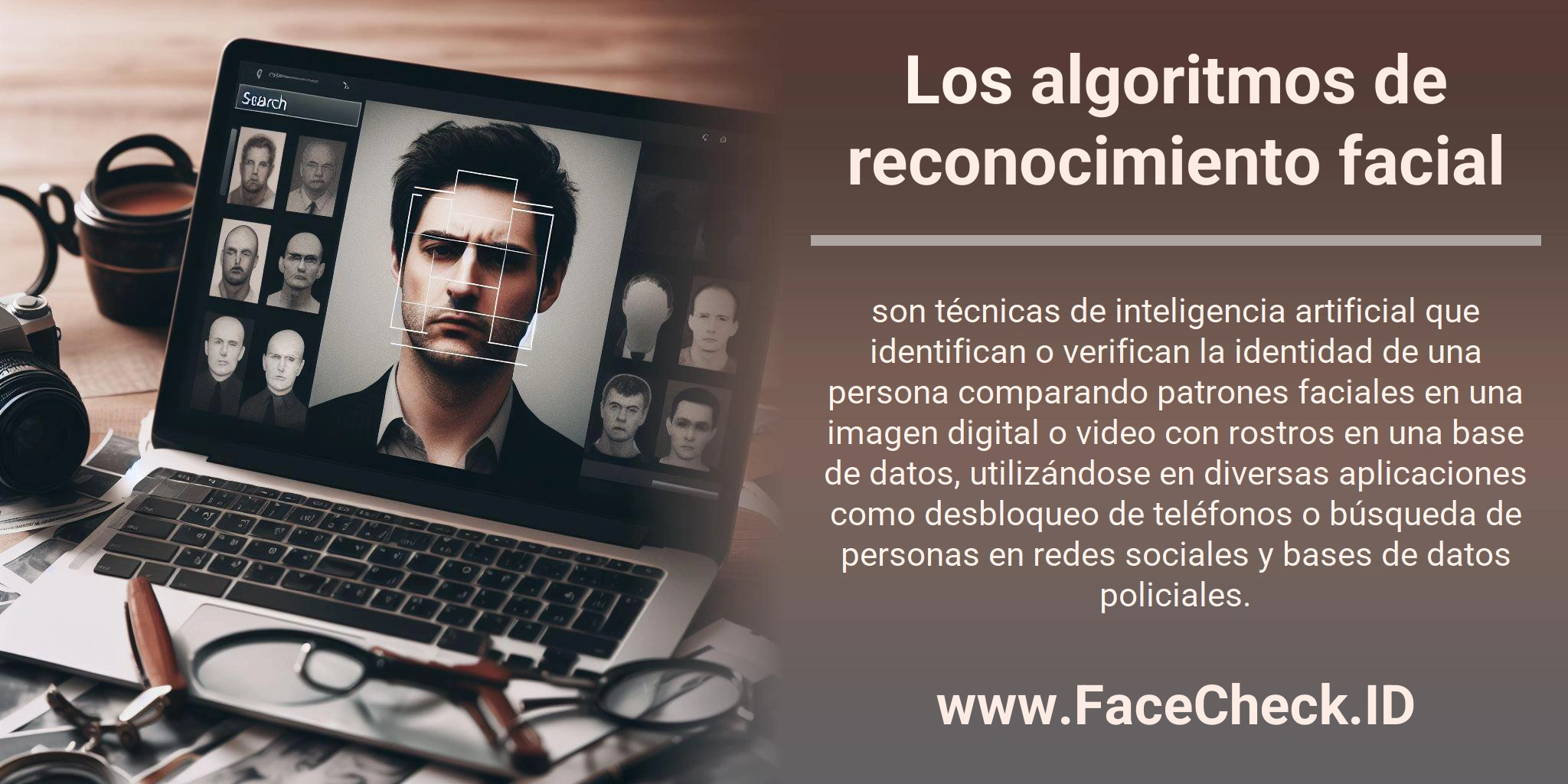 Los algoritmos de reconocimiento facial son técnicas de inteligencia artificial que identifican o verifican la identidad de una persona comparando patrones faciales en una imagen digital o video con rostros en una base de datos, utilizándose en diversas aplicaciones como desbloqueo de teléfonos o búsqueda de personas en redes sociales y bases de datos policiales.