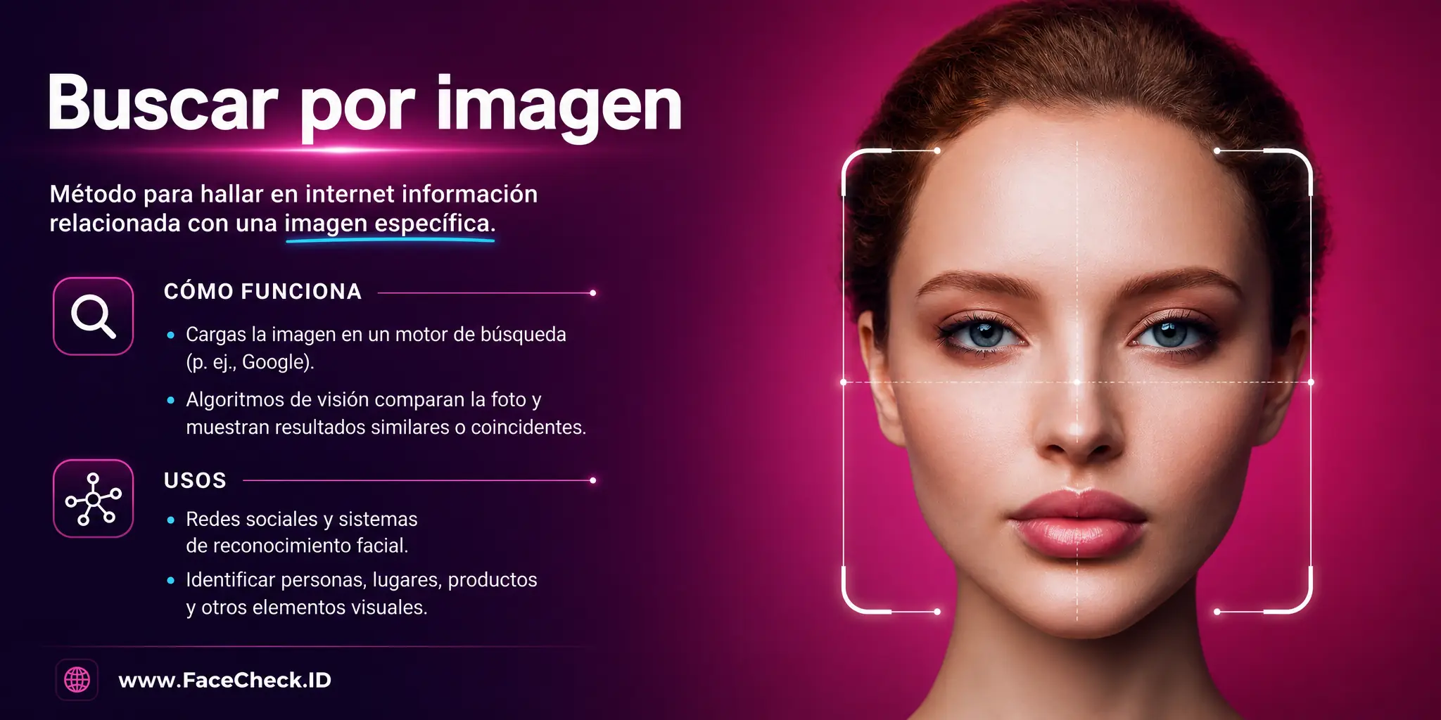 Buscar por imagen es un método que permite hallar información en internet relacionada con una imagen específica, cargándola en un motor de búsqueda como Google que usa algoritmos para mostrar resultados similares o coincidentes con la imagen cargada, y se utiliza en redes sociales y reconocimiento facial para identificar personas, lugares, productos y otros elementos visuales.