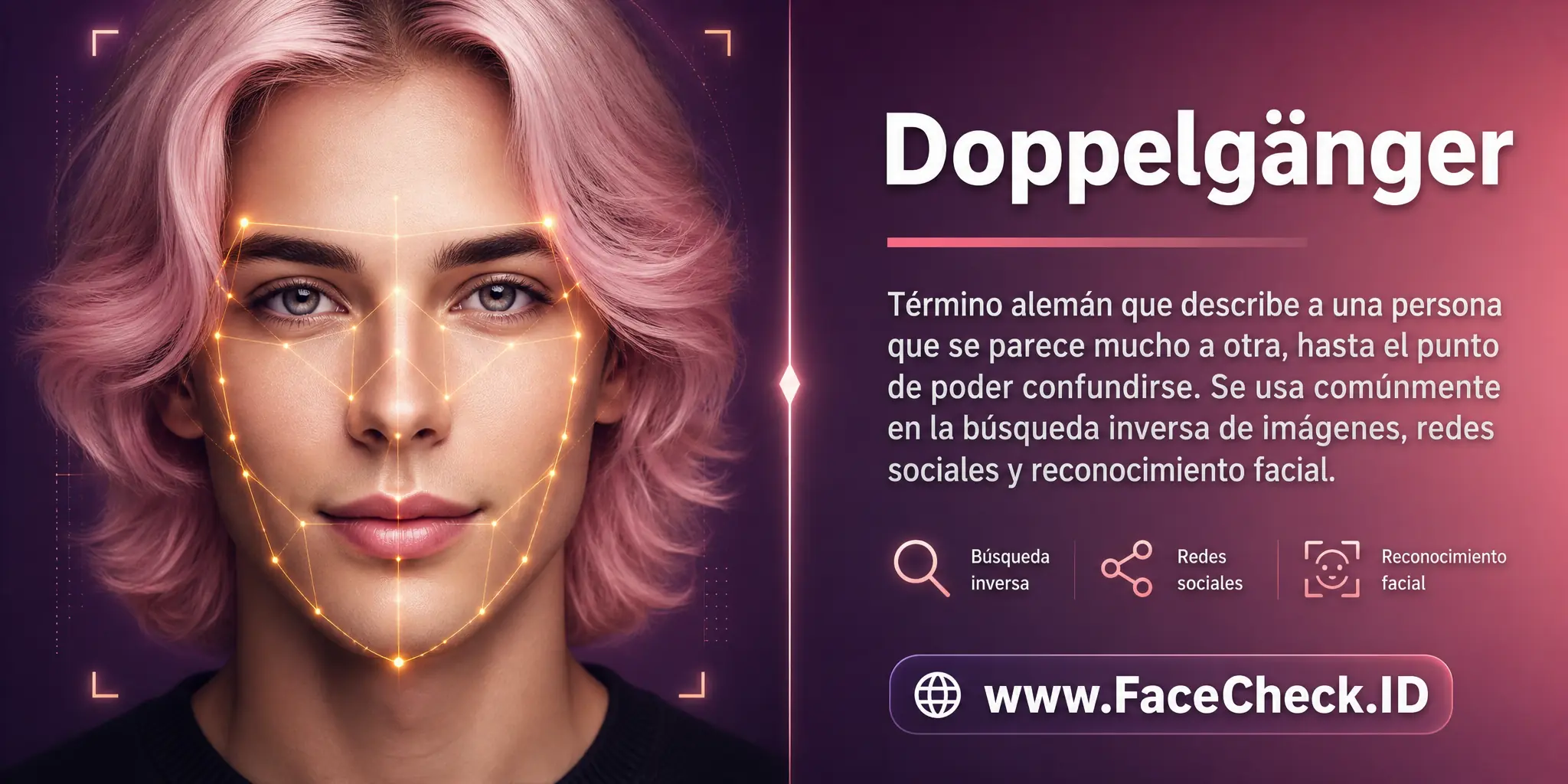 Doppelgänger es un término alemán que describe a una persona que se parece mucho a otra, hasta el punto de poder confundirse, comúnmente usado en la búsqueda inversa de imágenes, redes sociales y reconocimiento facial.