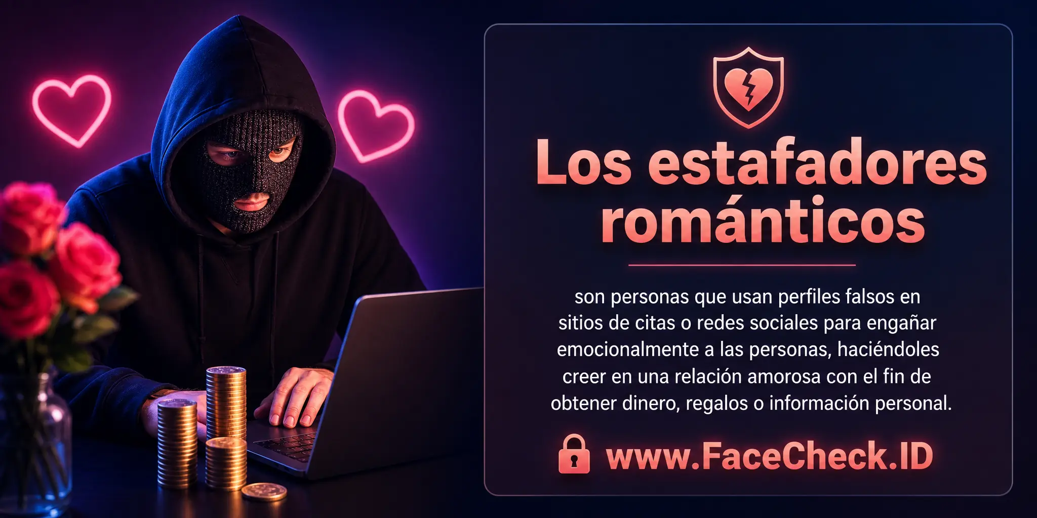 Los estafadores románticos son personas que usan perfiles falsos en sitios de citas o redes sociales para engañar emocionalmente a las personas, haciéndoles creer en una relación amorosa con el fin de obtener dinero, regalos o información personal.