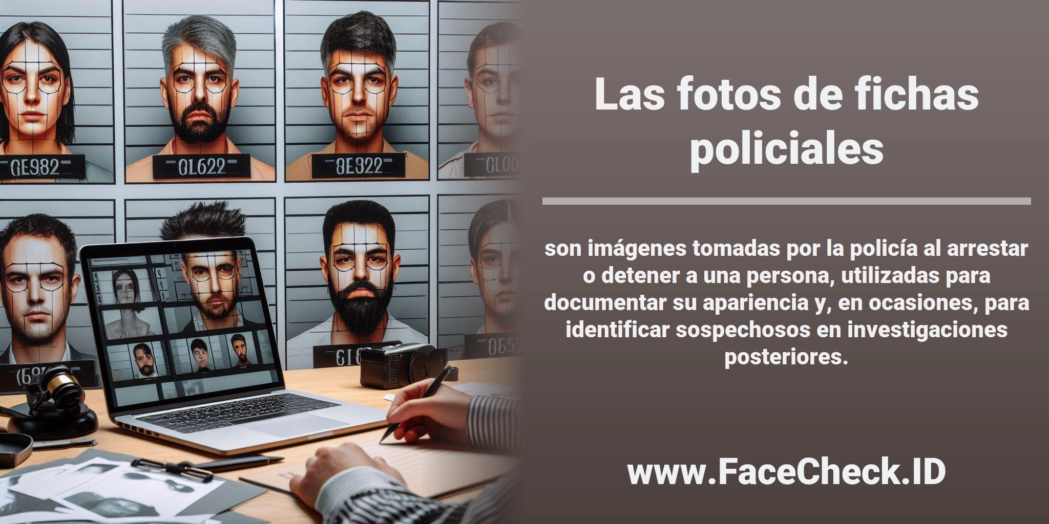 Las <b>fotos de fichas policiales</b> son imágenes tomadas por la policía al arrestar o detener a una persona, utilizadas para documentar su apariencia y, en ocasiones, para identificar sospechosos en investigaciones posteriores.