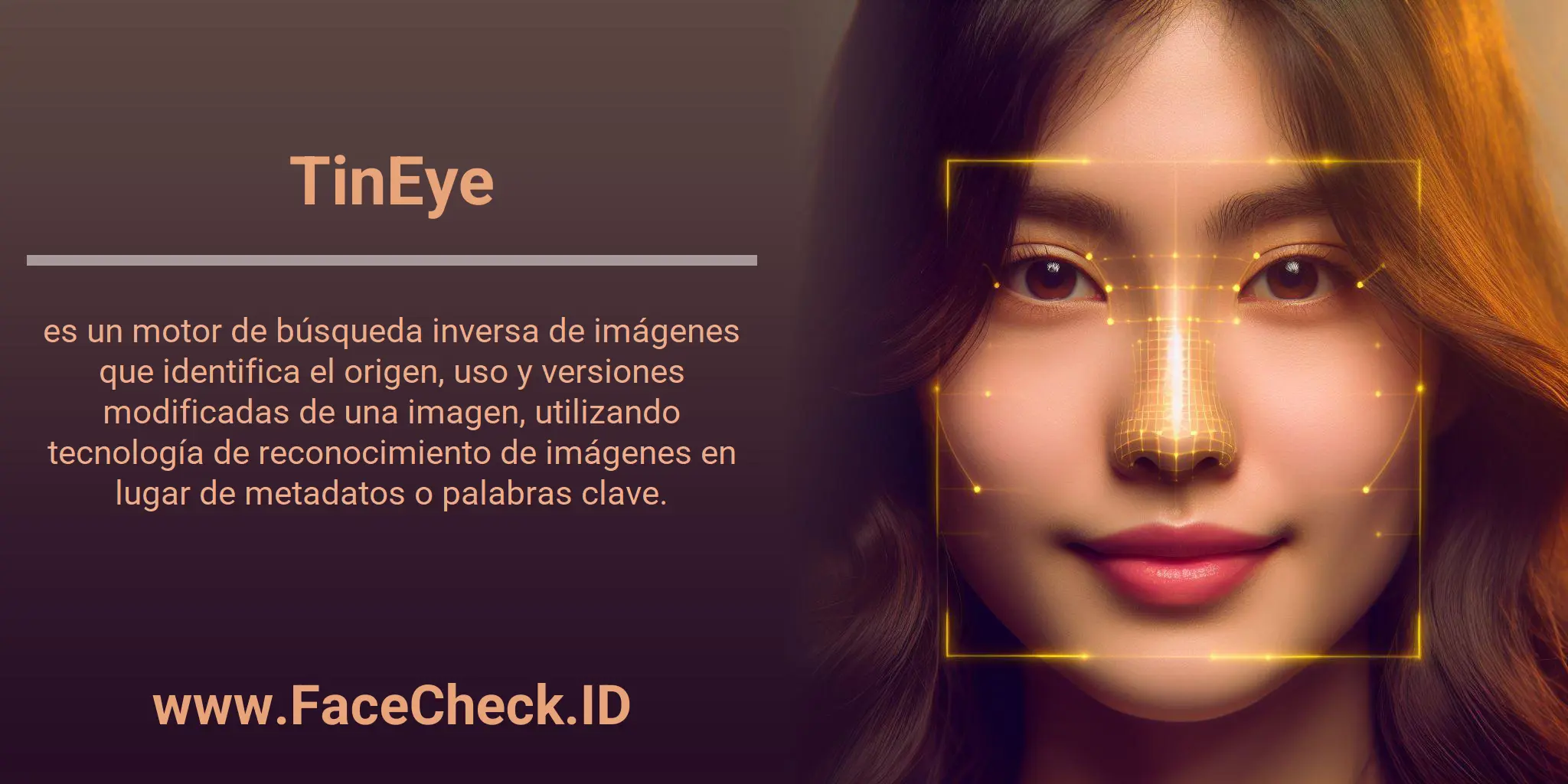 TinEye es un motor de búsqueda inversa de imágenes que identifica el origen, uso y versiones modificadas de una imagen, utilizando tecnología de reconocimiento de imágenes en lugar de metadatos o palabras clave.