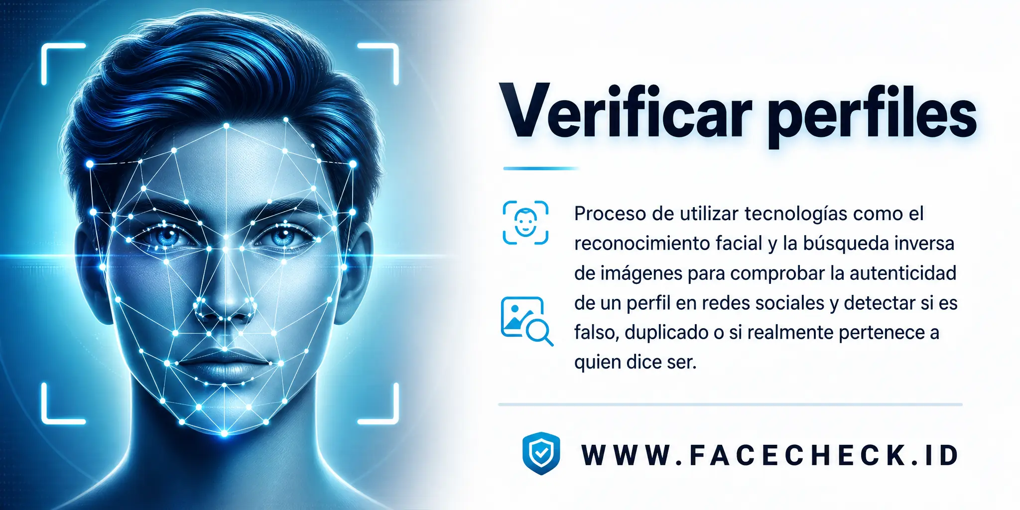 Verificar perfiles se refiere al proceso de usar tecnologías como el reconocimiento facial y la búsqueda inversa de imagen para determinar la autenticidad de un perfil en redes sociales y descubrir si es falso, duplicado o pertenece a quien dice ser.