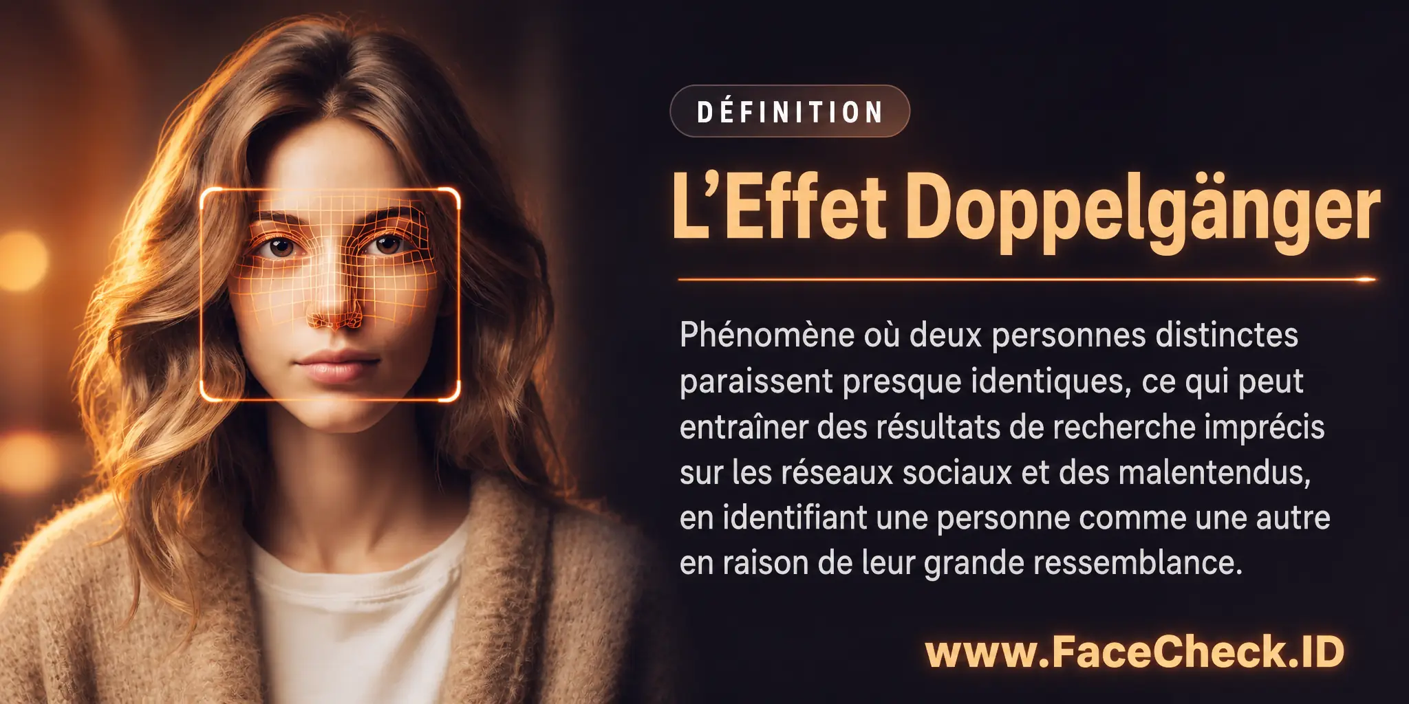 L'Effet Doppelgänger est un phénomène où deux personnes distinctes semblent presque identiques, pouvant causer des résultats de recherche imprécis dans les médias sociaux, et des malentendus, en identifiant une personne comme une autre à cause de leur grande ressemblance.