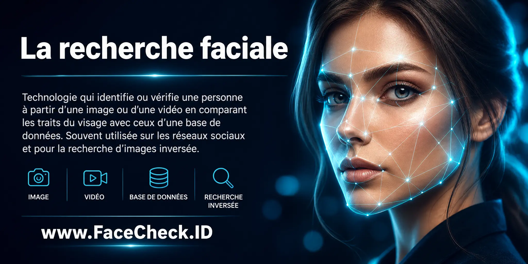 La recherche faciale est une technologie qui identifie ou vérifie une personne à partir d'une image ou d'une vidéo en comparant les traits du visage avec ceux d'une base de données, souvent utilisée dans les réseaux sociaux et la recherche d'images inversée.
