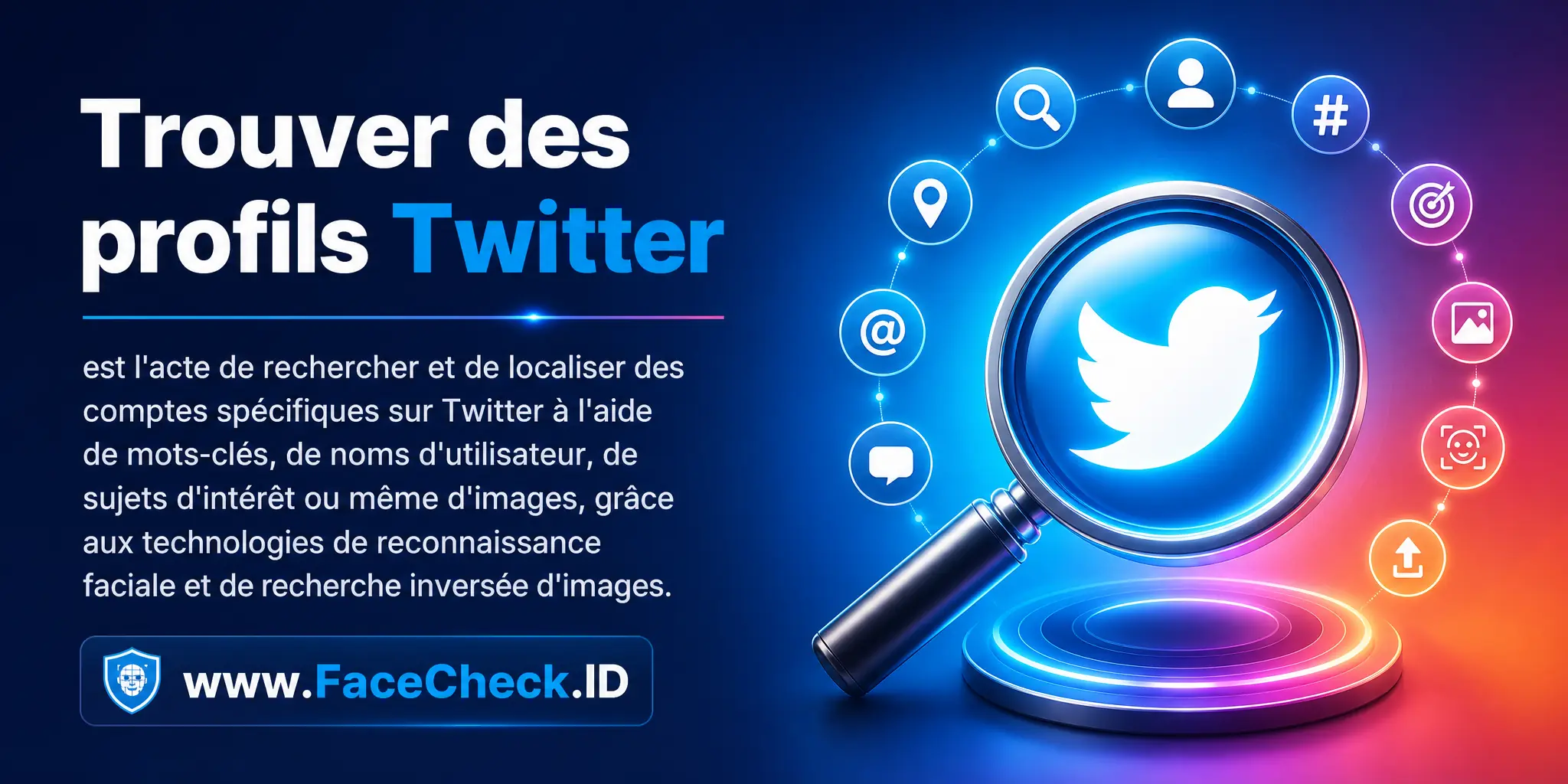 Trouver des profils Twitter est l'acte de rechercher et localiser des comptes spécifiques sur Twitter en utilisant des mots-clés, des noms d'utilisateur, des sujets d'intérêt ou même des images grâce à la technologie de reconnaissance faciale et de recherche d'images inversée.