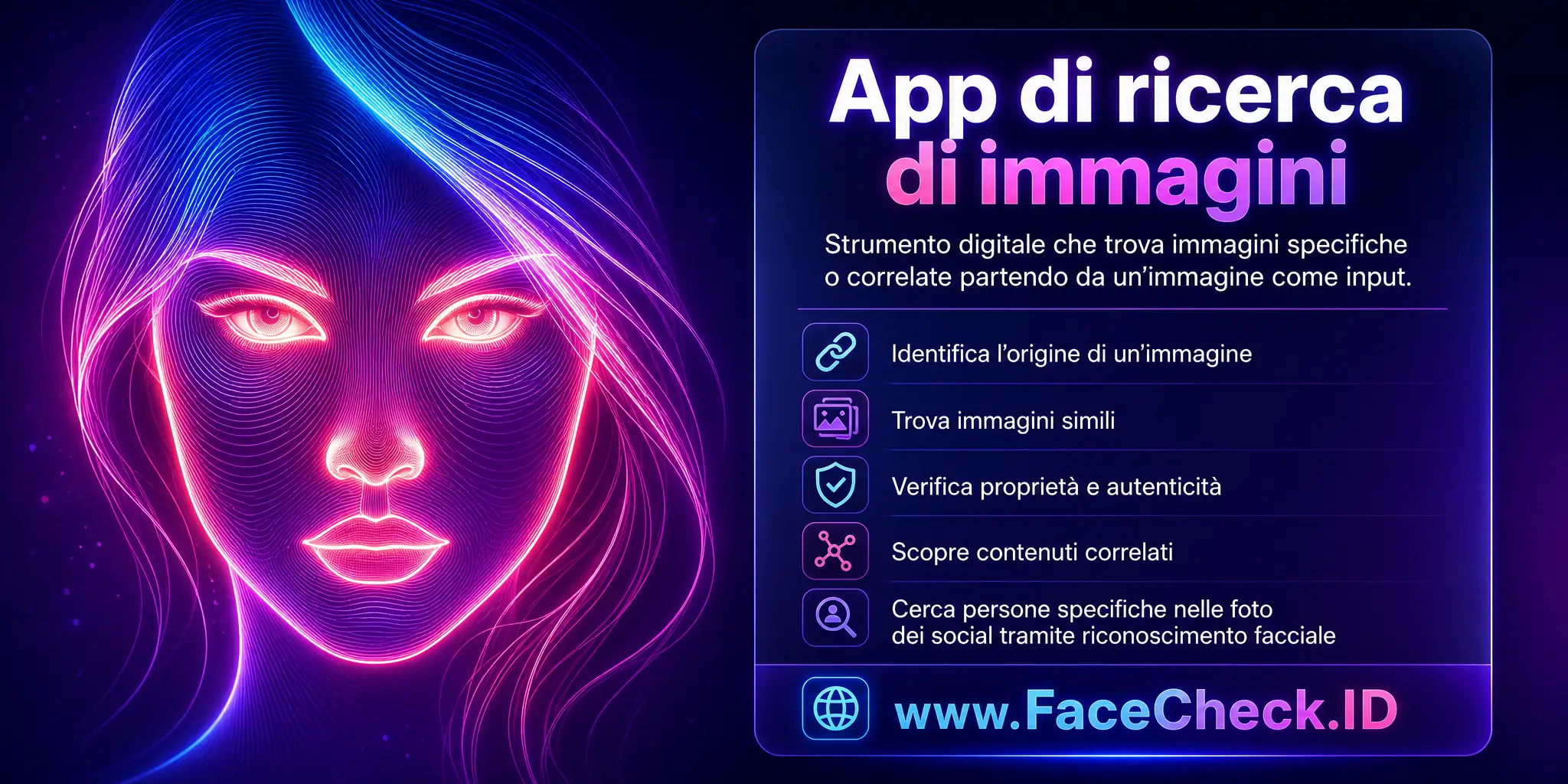 Un'app di ricerca di immagini è uno strumento digitale che permette di trovare immagini specifiche o correlate usando un'immagine come input, utile per identificare l'origine di un'immagine, trovare immagini simili, verificare la proprietà di un'immagine, scoprire contenuti correlati o cercare persone specifiche nelle immagini dei social media grazie alla tecnologia di riconoscimento facciale.