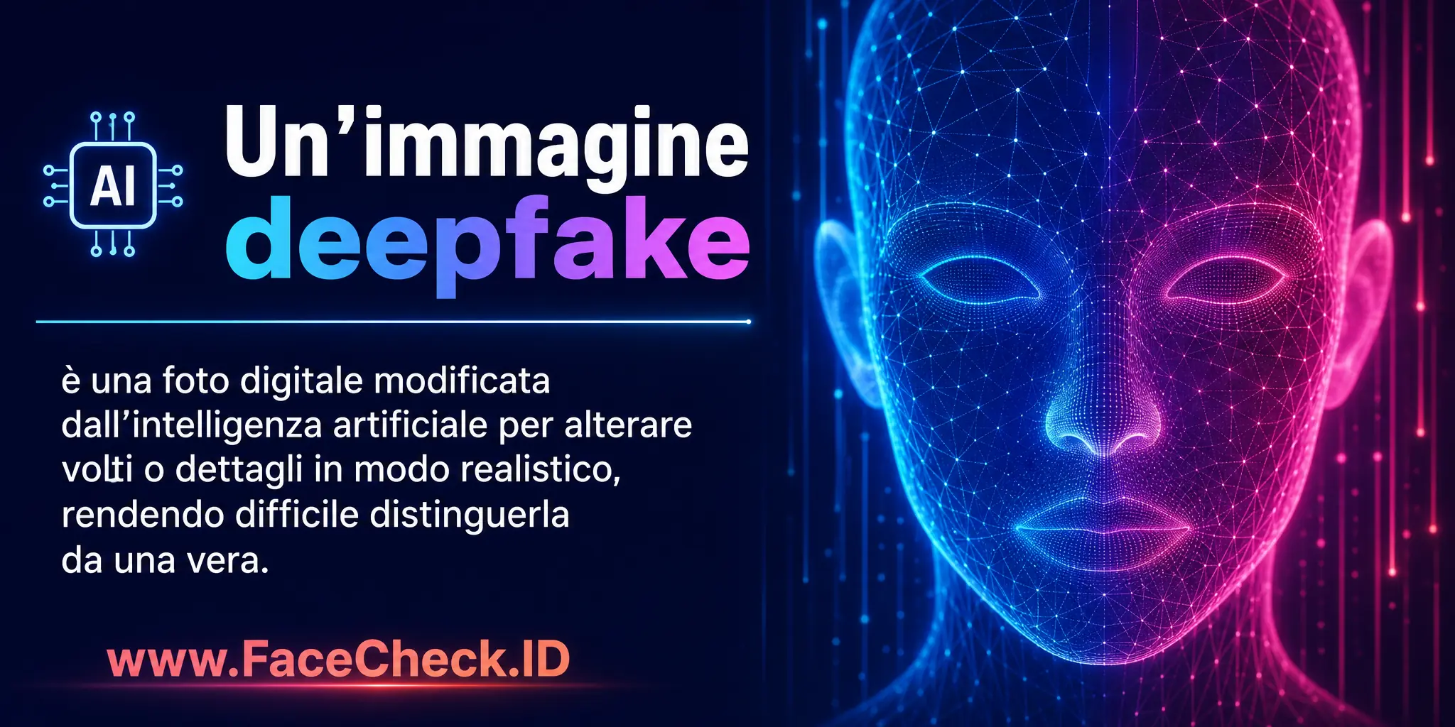 Un'immagine deepfake è una foto digitale modificata dall’intelligenza artificiale per alterare volti o dettagli in modo realistico, rendendo difficile distinguerla da una vera.