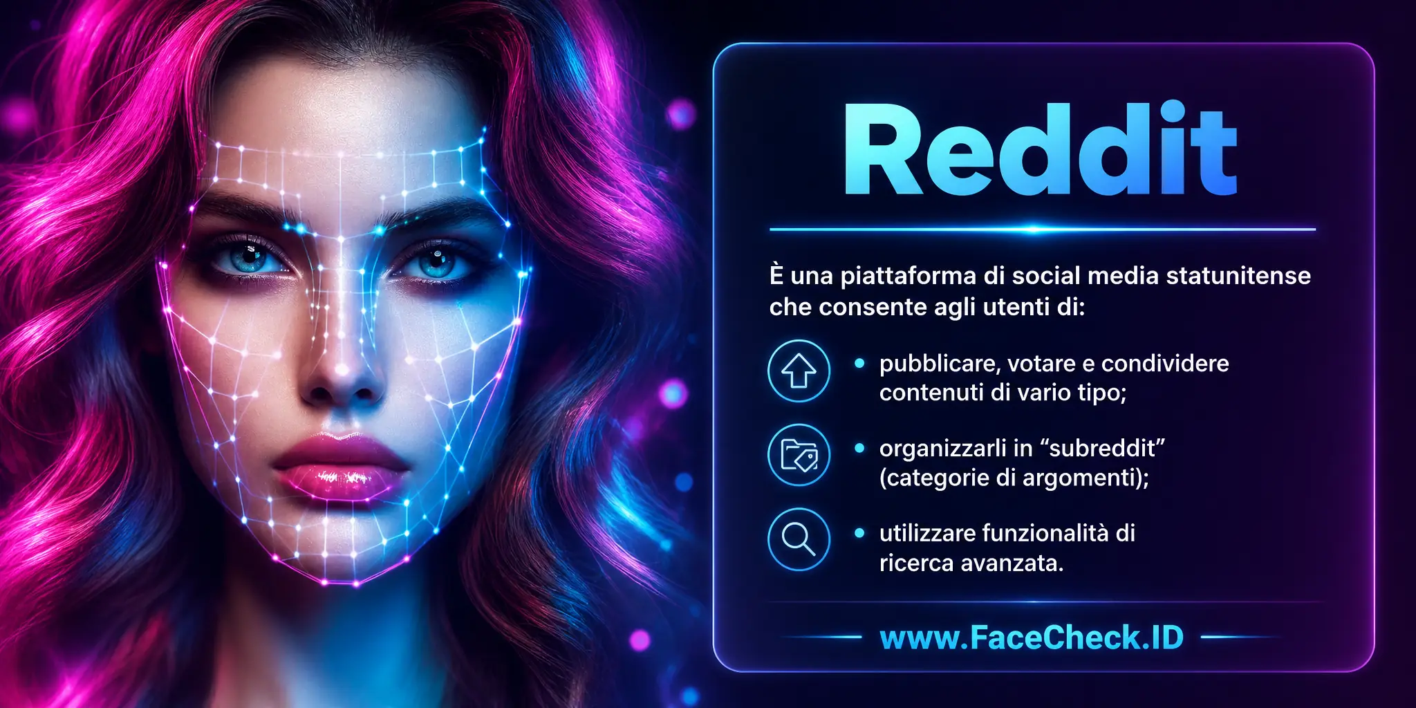 Reddit è una piattaforma di social media americana che permette agli utenti di pubblicare, votare e condividere contenuti di vario tipo, organizzabili in 