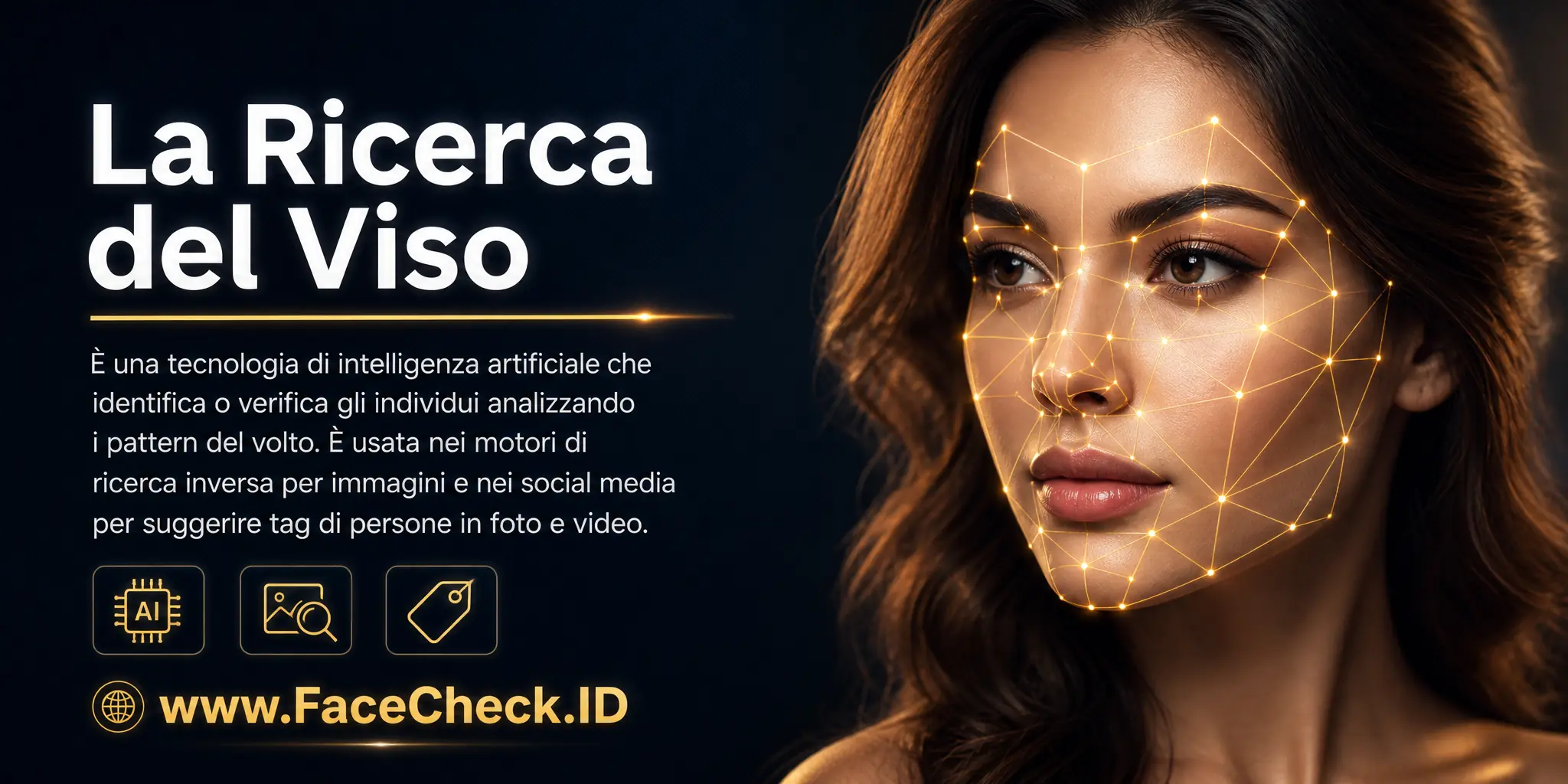 La Ricerca Del Viso è una tecnologia di intelligenza artificiale che identifica o verifica individui analizzando i pattern del volto, usata in motori di ricerca di immagini inverse e nei social media per suggerire tag di persone in foto o video.