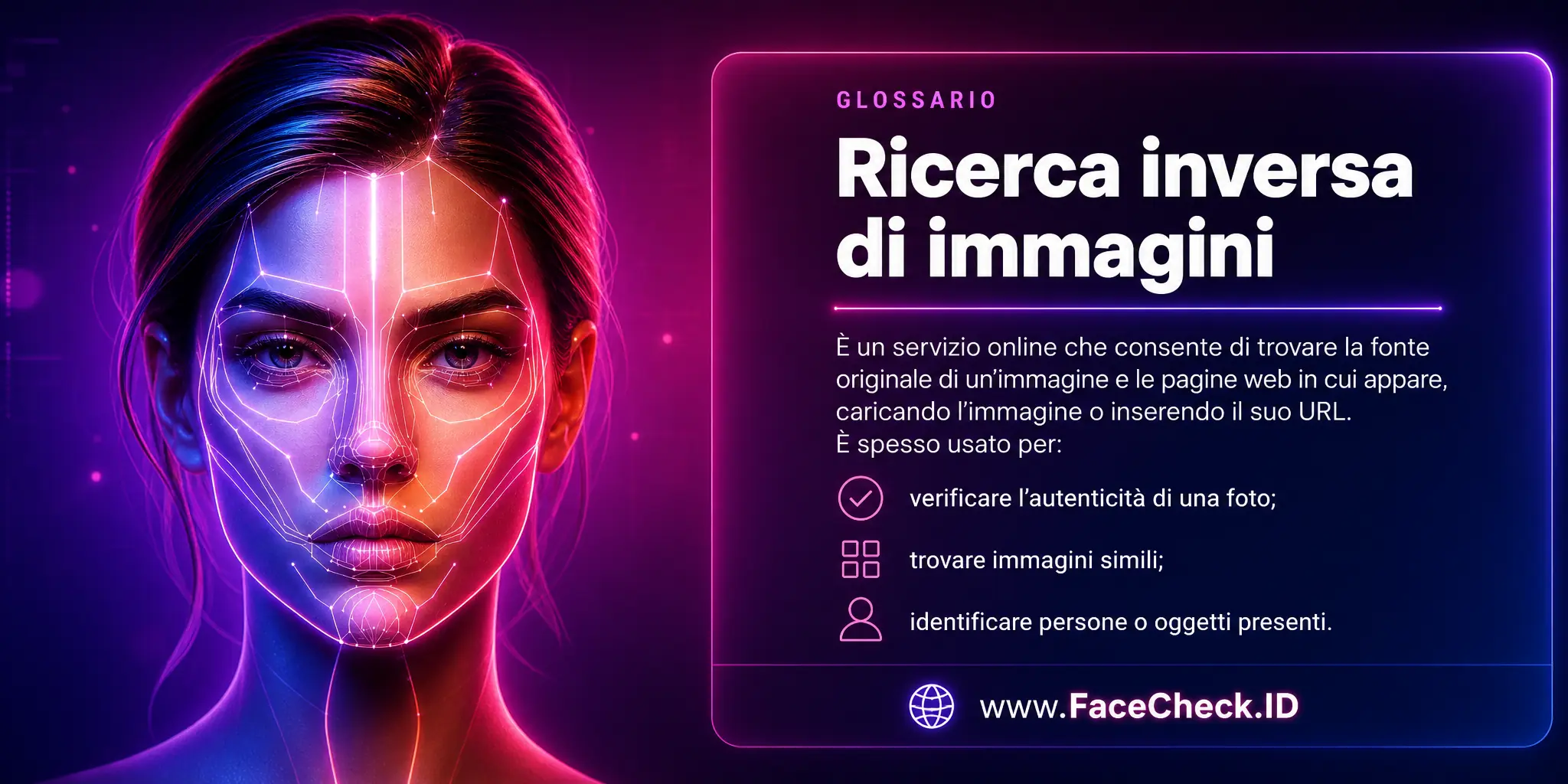 La ricerca inversa di immagini è un servizio online che permette di trovare la sorgente originale di un'immagine o tutte le pagine web in cui è presente, caricando l'immagine stessa o inserendo il suo URL, utilizzato spesso per verificare l'autenticità di un'immagine, trovare immagini simili o identificare persone o oggetti in un'immagine.