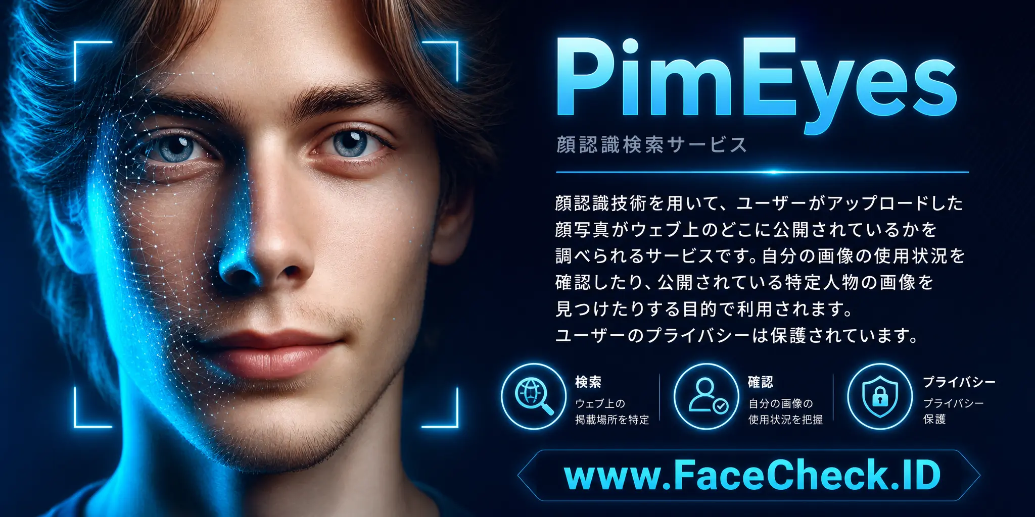 PimEyesは、顔認識技術を使用して、ユーザーがアップロードした顔写真がウェブ上のどこに公開されているかを調査するサービスで、自己の画像の使用状況を調査したり、特定の人物の公開画像を見つけたりするのに使用されますが、ユーザーのプライバシーは保護されています。