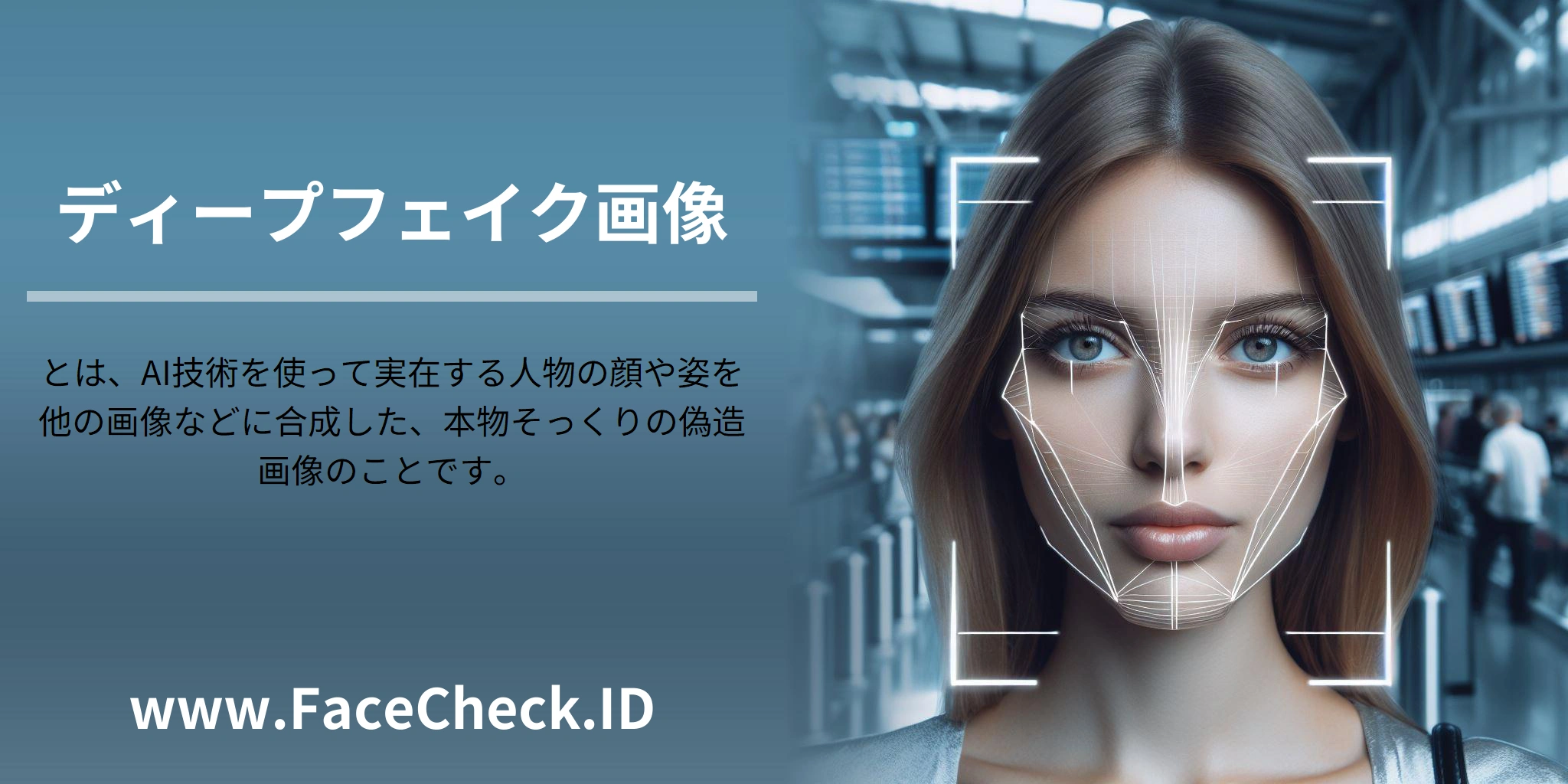 ディープフェイク画像とは、AI技術を使って実在する人物の顔や姿を他の画像などに合成した、本物そっくりの偽造画像のことです。