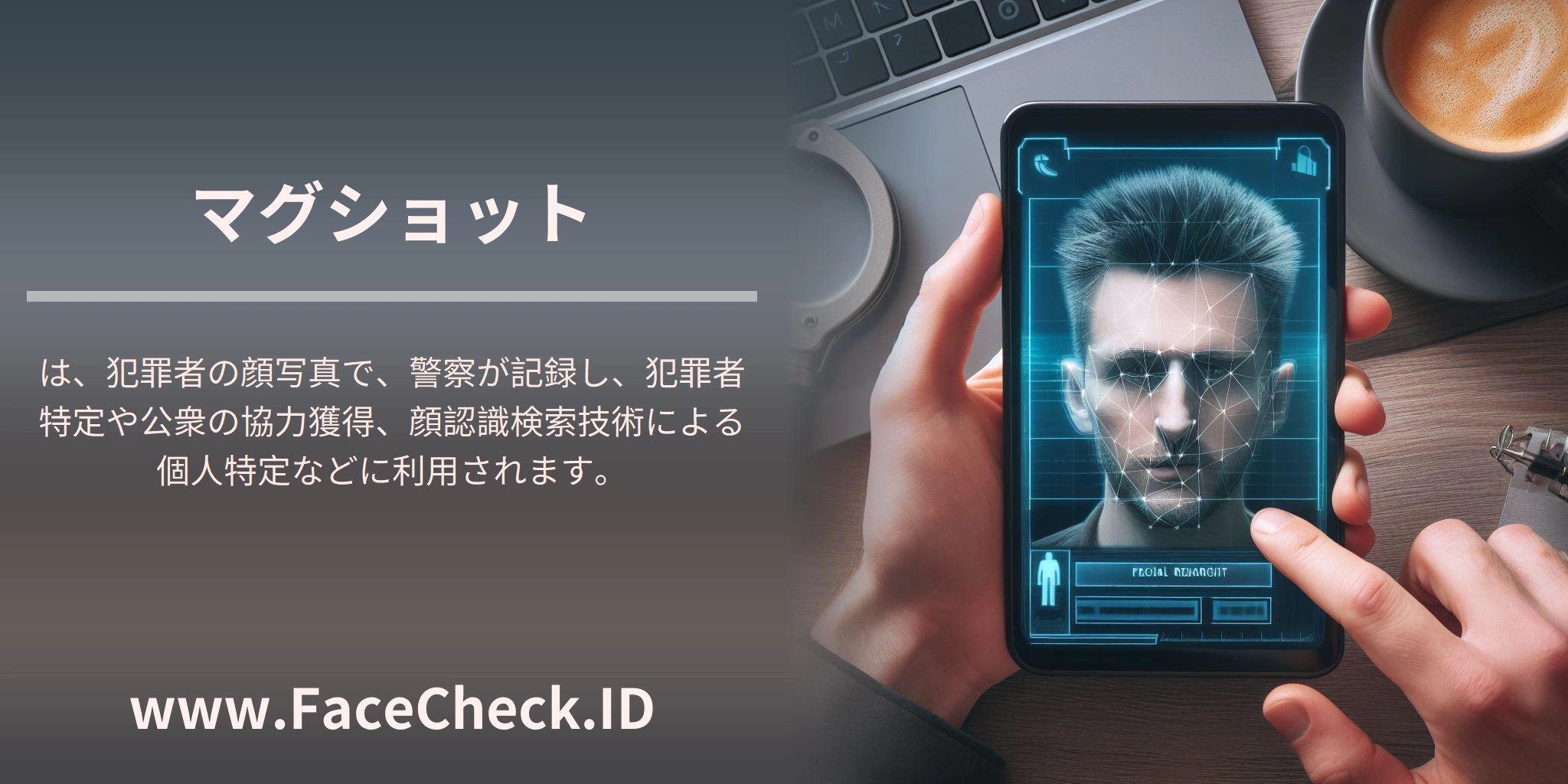 マグショットは、犯罪者の顔写真で、警察が記録し、犯罪者特定や公衆の協力獲得、顔認識検索技術による個人特定などに利用されます。