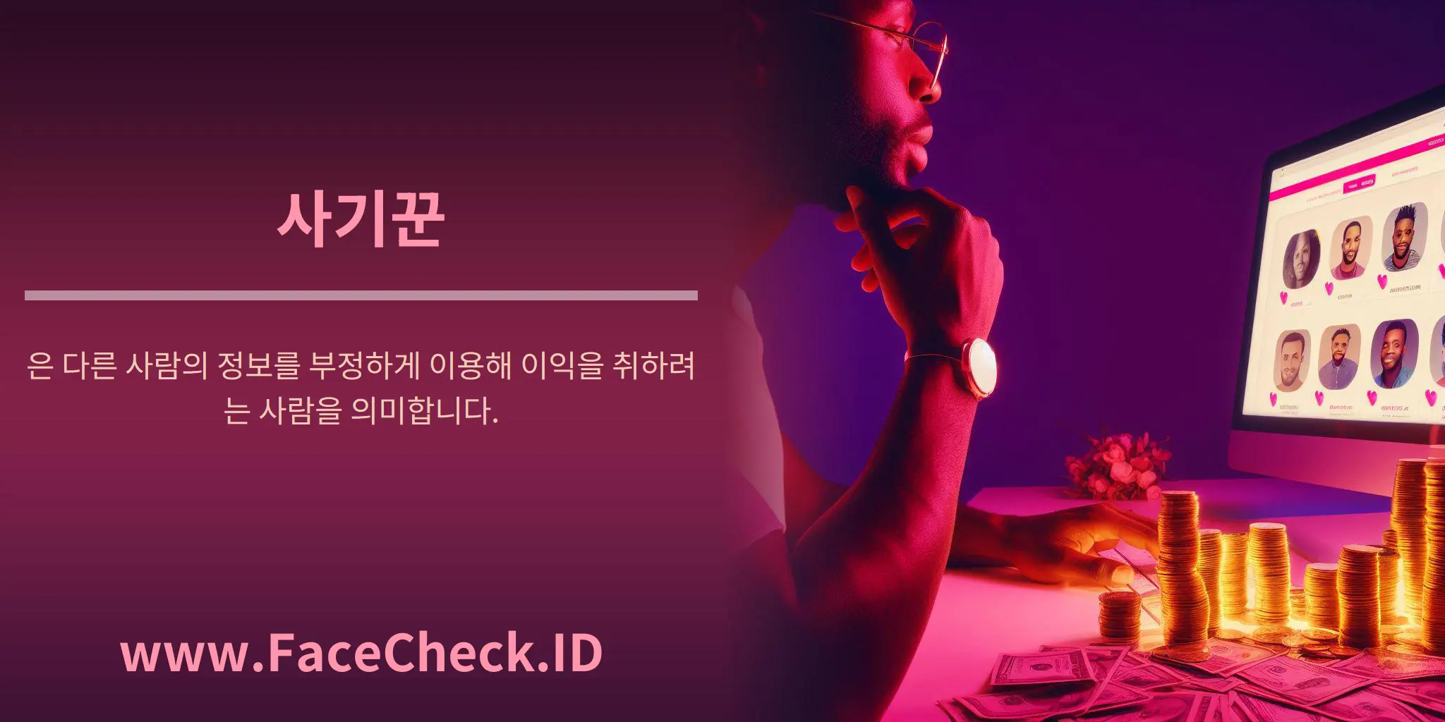 사기꾼은 다른 사람의 정보를 부정하게 이용해 이익을 취하려는 사람을 의미합니다.