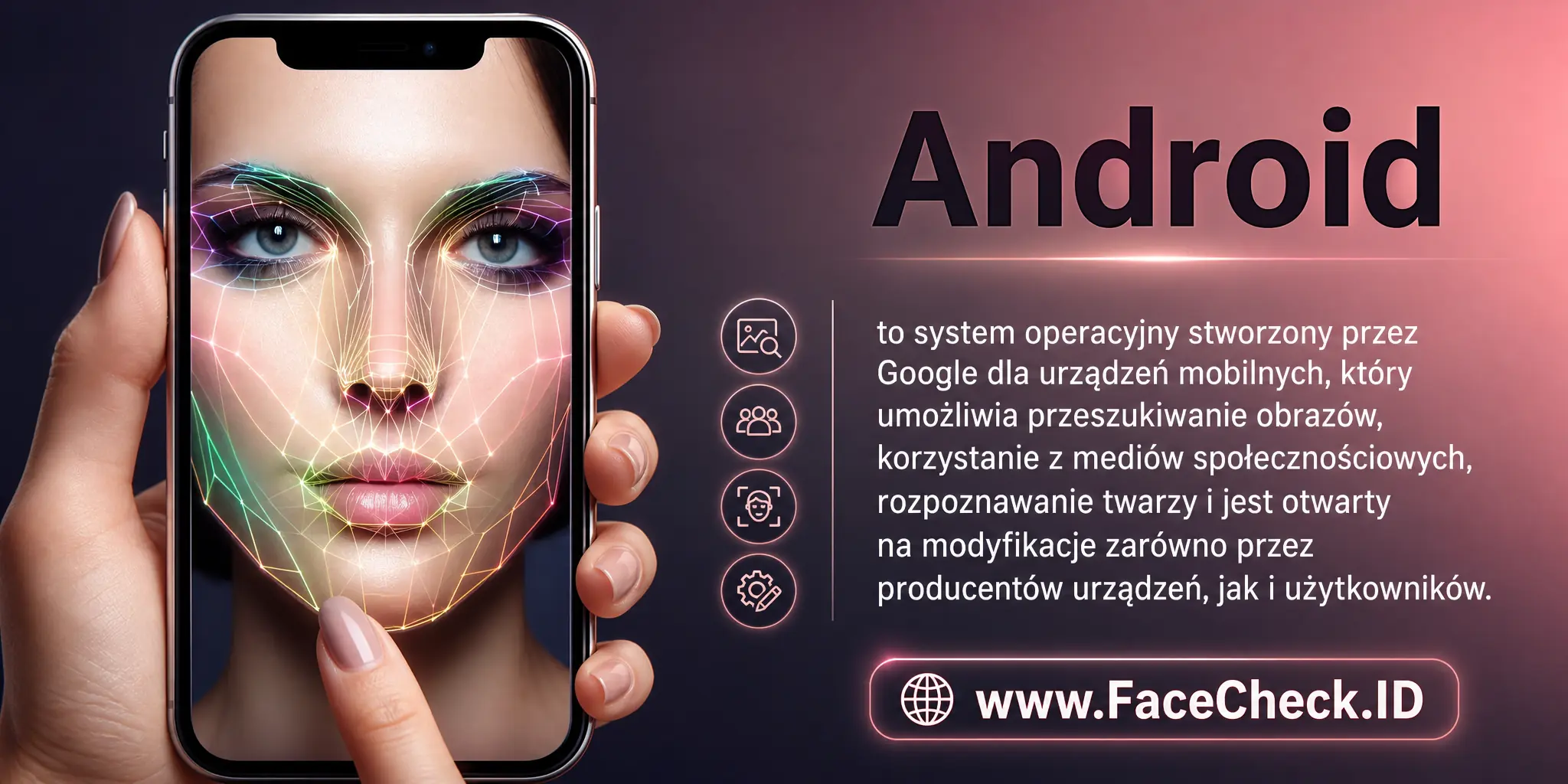 Android to system operacyjny stworzony przez Google dla urządzeń mobilnych, który umożliwia przeszukiwanie obrazów, korzystanie z mediów społecznościowych, rozpoznawanie twarzy i jest otwarty na modyfikacje zarówno przez producentów urządzeń, jak i użytkowników.