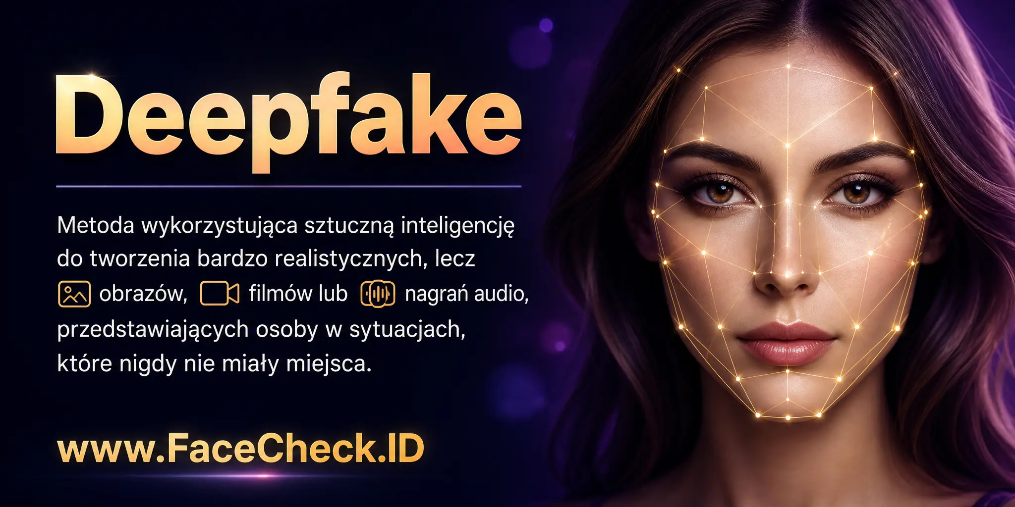 Deepfake to metoda wykorzystująca sztuczną inteligencję do tworzenia bardzo realistycznych, ale fałszywych obrazów, filmów lub nagrań audio przedstawiających osoby w sytuacjach, które nigdy nie miały miejsca.