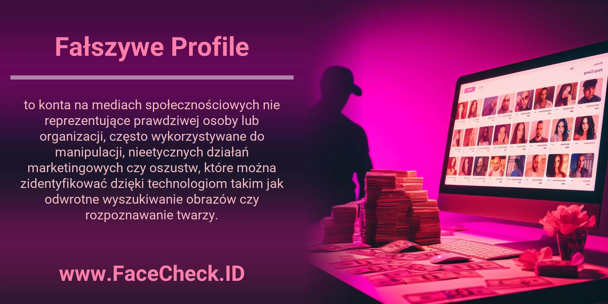 Fałszywe Profile to konta na mediach społecznościowych nie reprezentujące prawdziwej osoby lub organizacji, często wykorzystywane do manipulacji, nieetycznych działań marketingowych czy oszustw, które można zidentyfikować dzięki technologiom takim jak odwrotne wyszukiwanie obrazów czy rozpoznawanie twarzy.