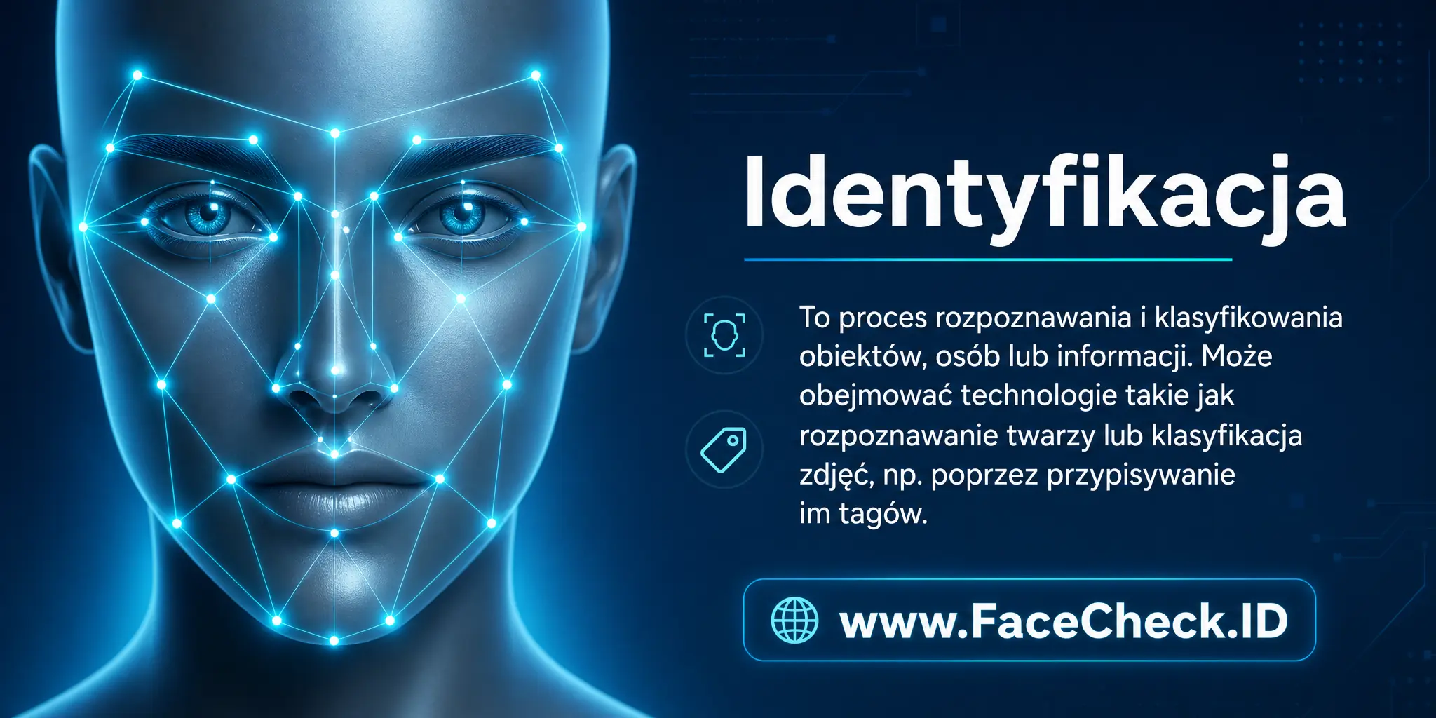 Identyfikacja to proces rozpoznawania i klasyfikowania obiektów, osób lub informacji, który może obejmować technologie takie jak rozpoznawanie twarzy lub klasyfikację zdjęć, np. przez przypisywanie im tagów.