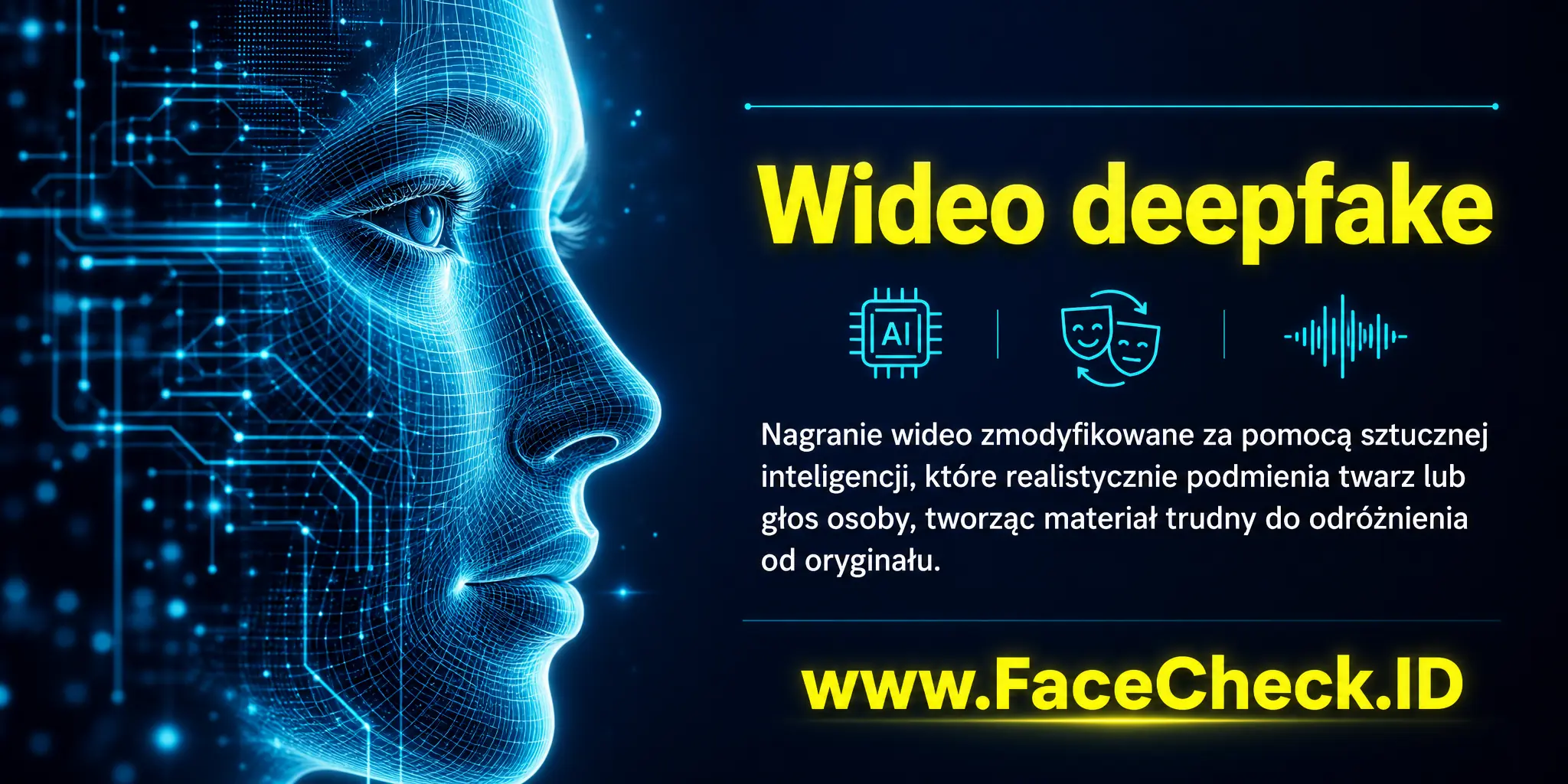 Wideo deepfake to nagranie wideo zmodyfikowane za pomocą sztucznej inteligencji, które realistycznie podmienia twarz lub głos osoby, tworząc trudny do odróżnienia od oryginału materiał.