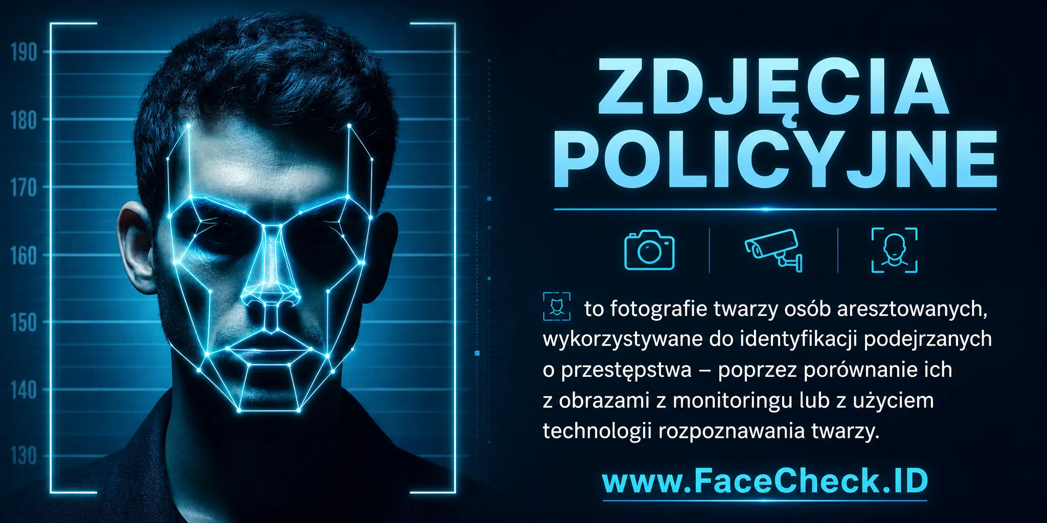 Zdjęcia Policyjne to fotografie twarzy osób aresztowanych, wykorzystywane do identyfikacji podejrzanych o przestępstwa, porównując je z obrazami z monitoringu lub wykorzystując technologię rozpoznawania twarzy.