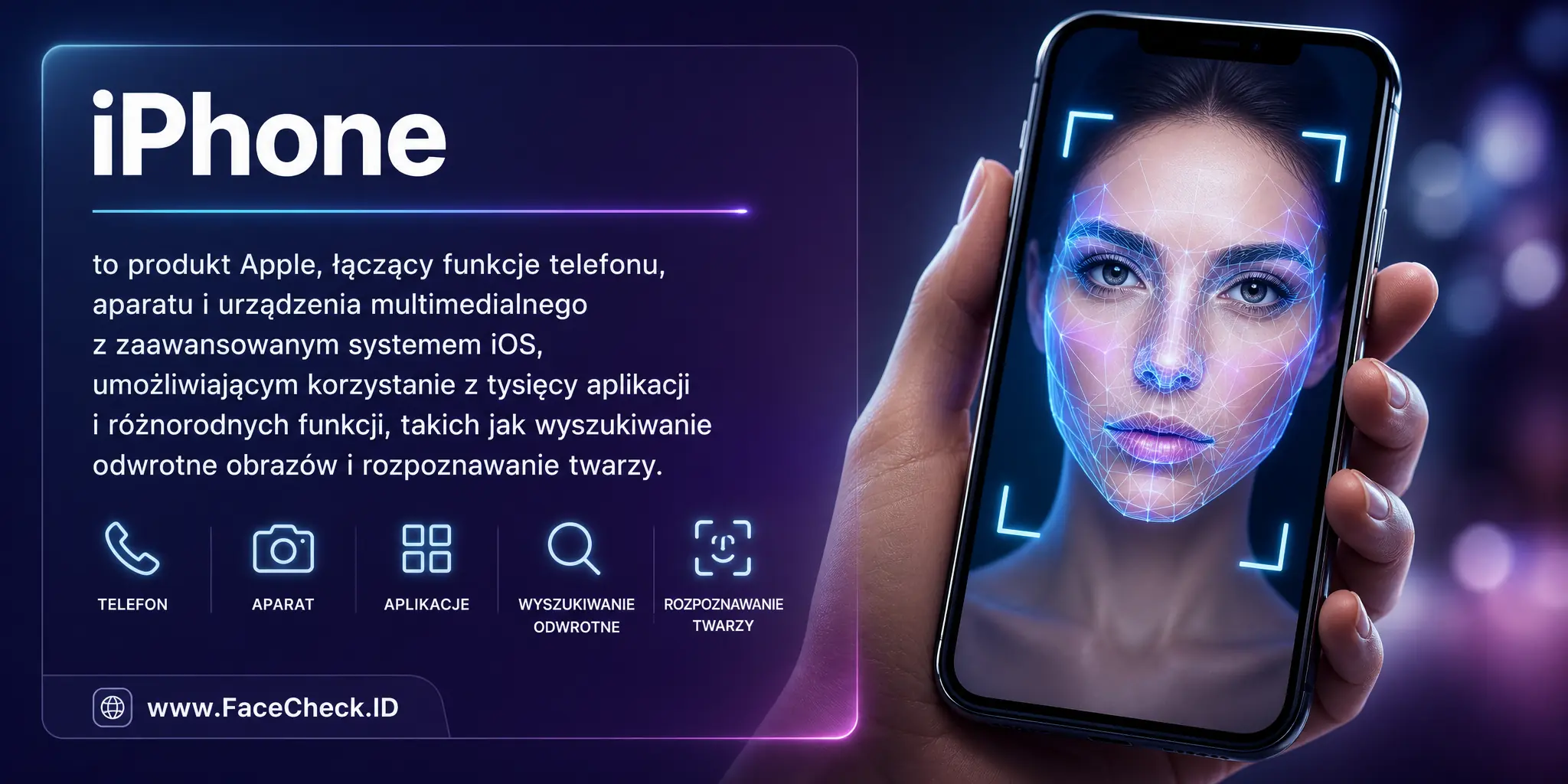 iPhone to produkt Apple, łączący funkcje telefonu, kamery i urządzenia multimedialnego z zaawansowanym systemem operacyjnym iOS, pozwalającym na korzystanie z tysięcy aplikacji i różnorodnych funkcji, takich jak wyszukiwanie odwrotne obrazów czy rozpoznawanie twarzy.