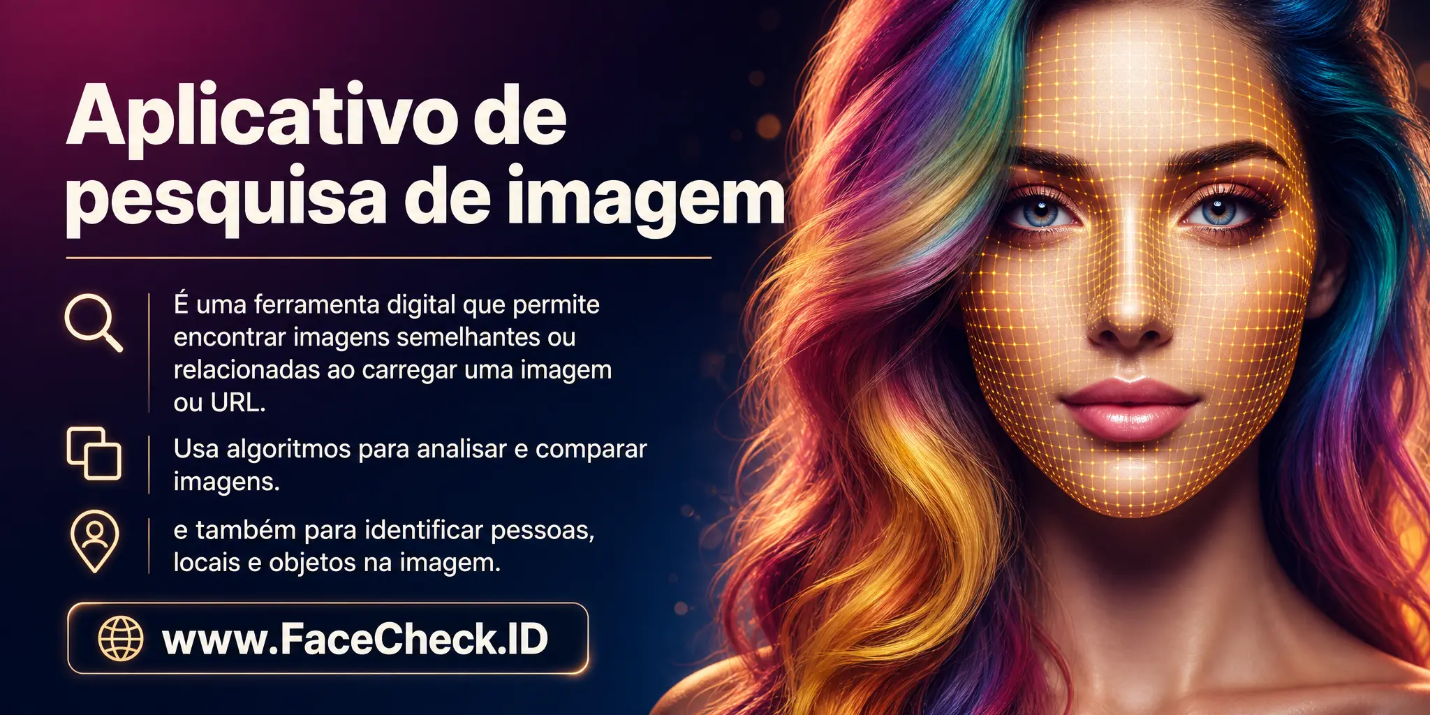 Aplicativo de pesquisa de imagem é uma ferramenta digital que permite encontrar imagens semelhantes ou relacionadas ao carregar uma imagem ou URL, usando algoritmos para analisar e comparar imagens, e também identificar pessoas, locais e objetos na imagem.
