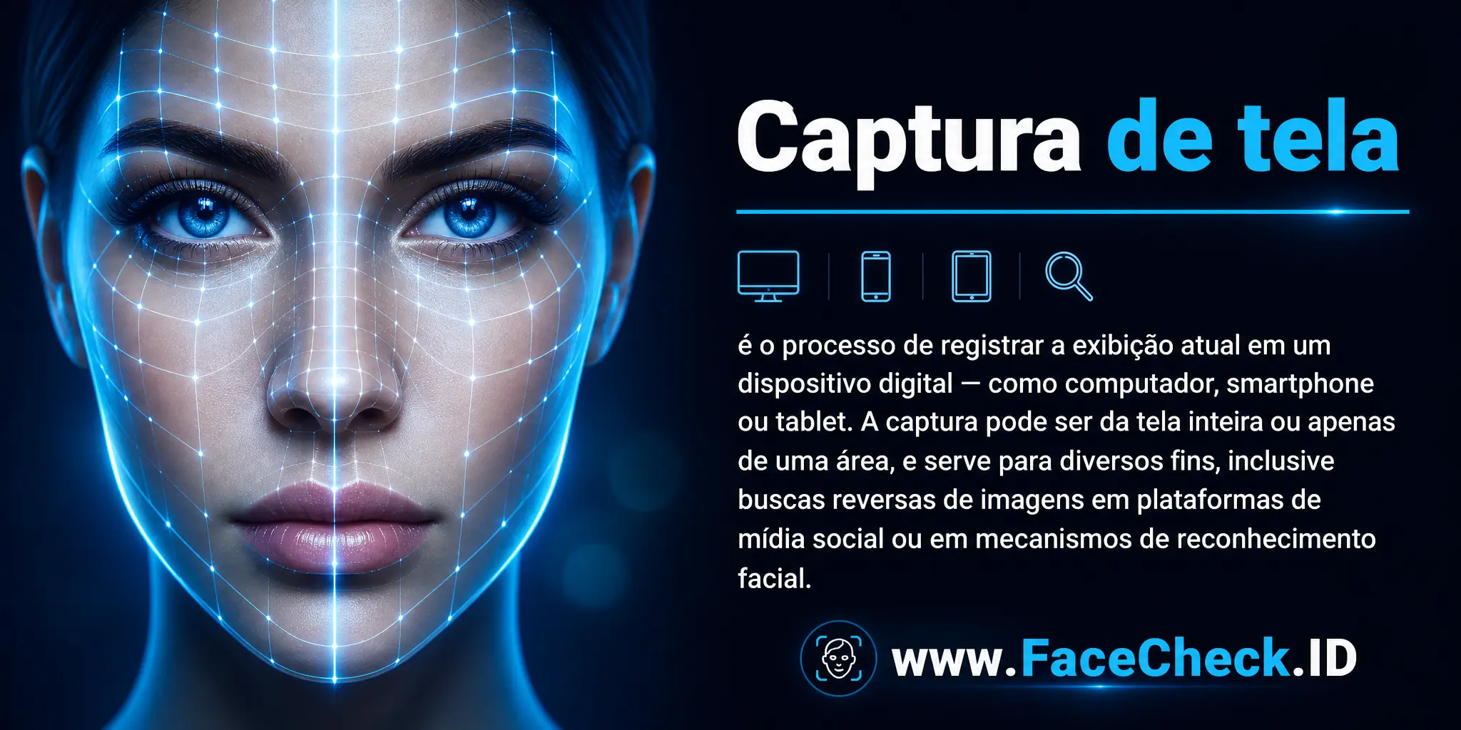 Captura de tela é o processo de registrar a exibição atual em um dispositivo digital, como computador, smartphone ou tablet, podendo capturar a tela inteira ou parte dela para diversos fins, inclusive buscas de imagens reversas em plataformas de mídia social ou mecanismos de busca de reconhecimento facial.