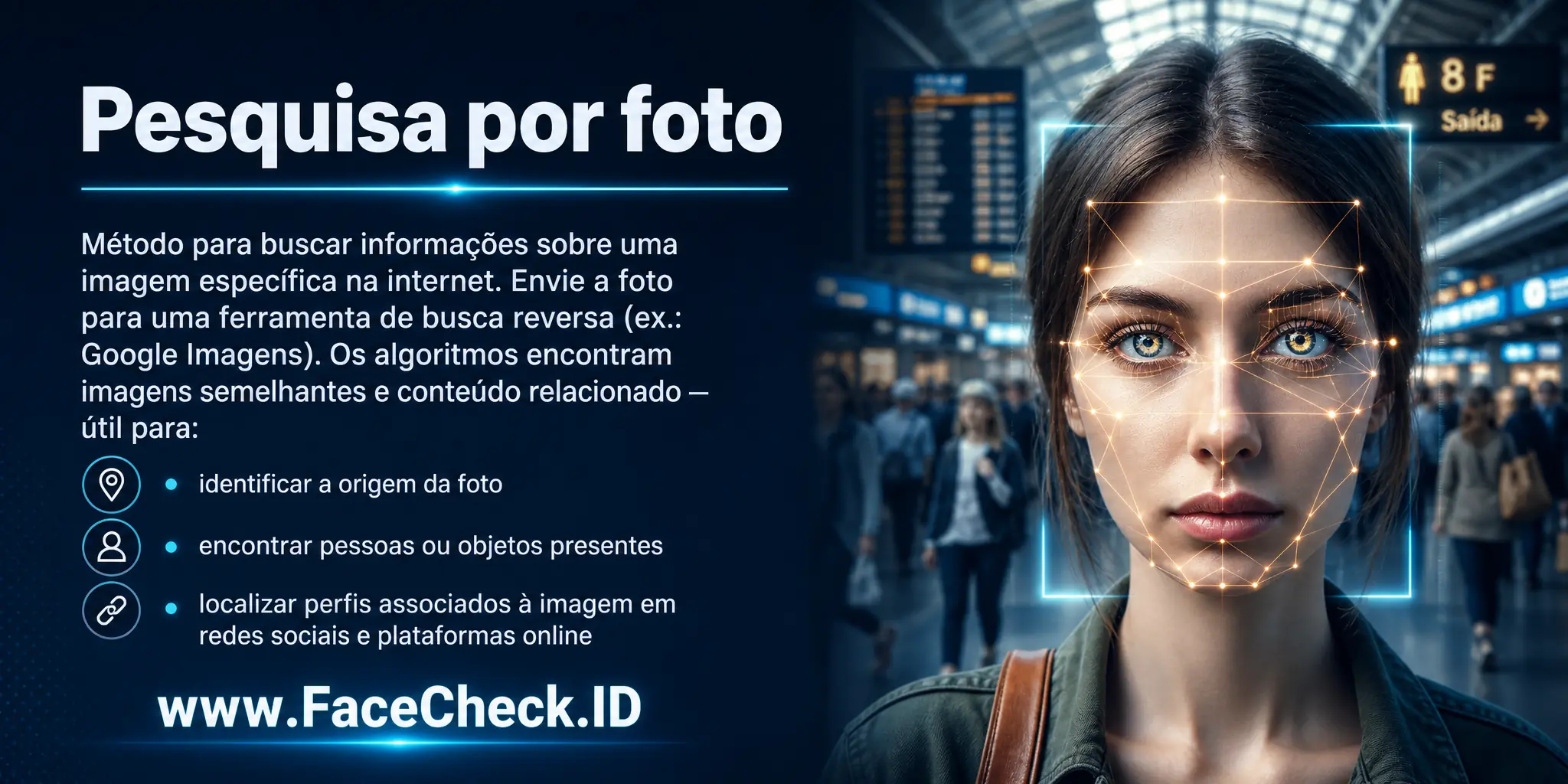 Pesquisa por foto é um método utilizado para buscar informações sobre uma imagem específica na internet, através do upload desta em uma ferramenta de busca reversa, como o Google Imagens, que usa algoritmos para encontrar imagens semelhantes ou informações relacionadas, útil para identificar a origem de uma foto, pessoas ou objetos nela, ou encontrar perfis associados à imagem em redes sociais e plataformas online.