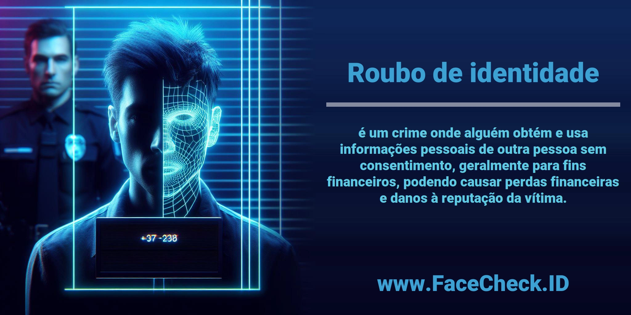 <b>Roubo de identidade</b> é um crime onde alguém obtém e usa informações pessoais de outra pessoa sem consentimento, geralmente para fins financeiros, podendo causar perdas financeiras e danos à reputação da vítima.