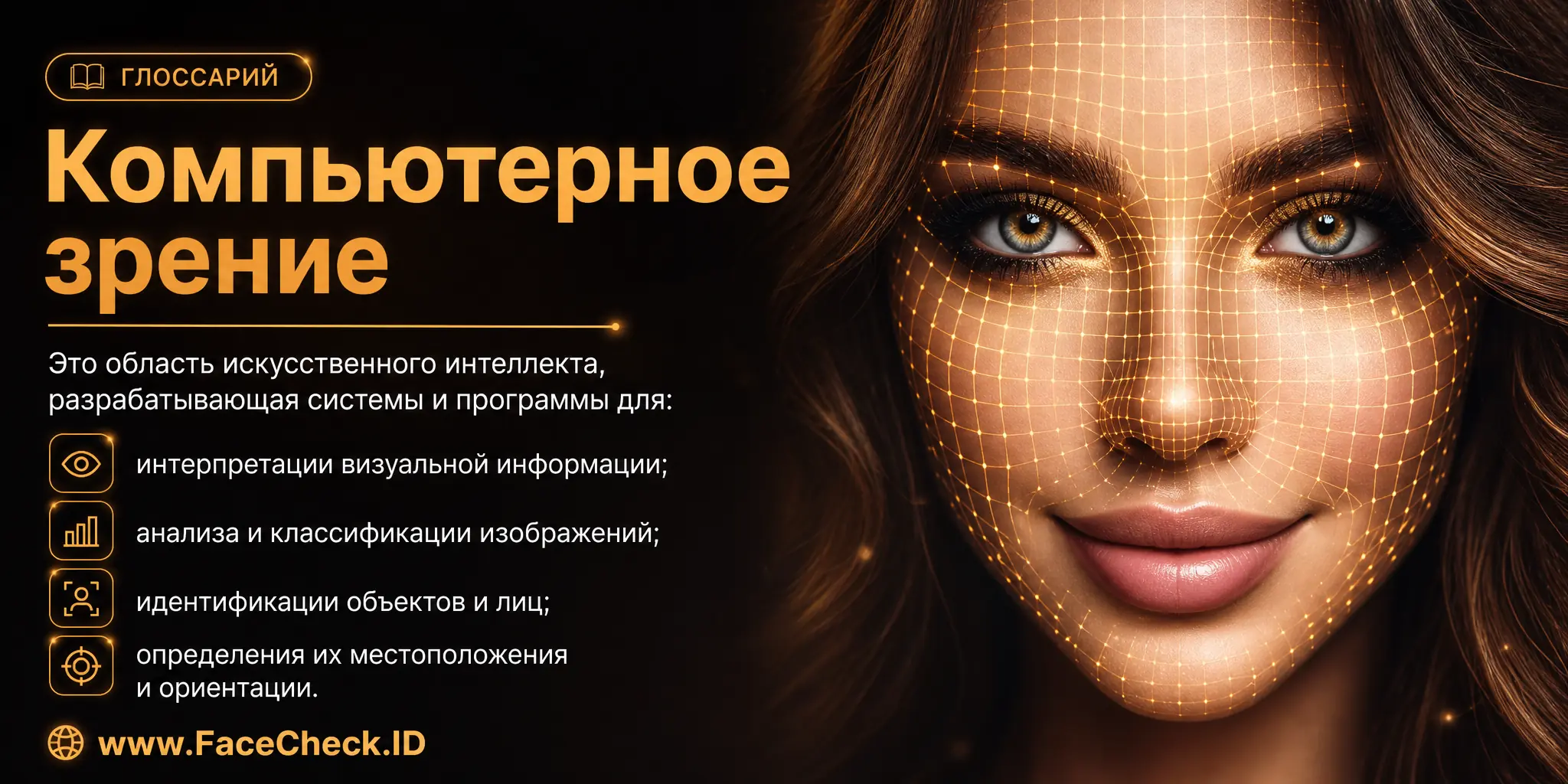 Компьютерное зрение это область искусственного интеллекта, разрабатывающая системы и программы для интерпретации визуальной информации, анализа и классификации изображений, идентификации объектов и лиц, определения их местоположения и ориентации.