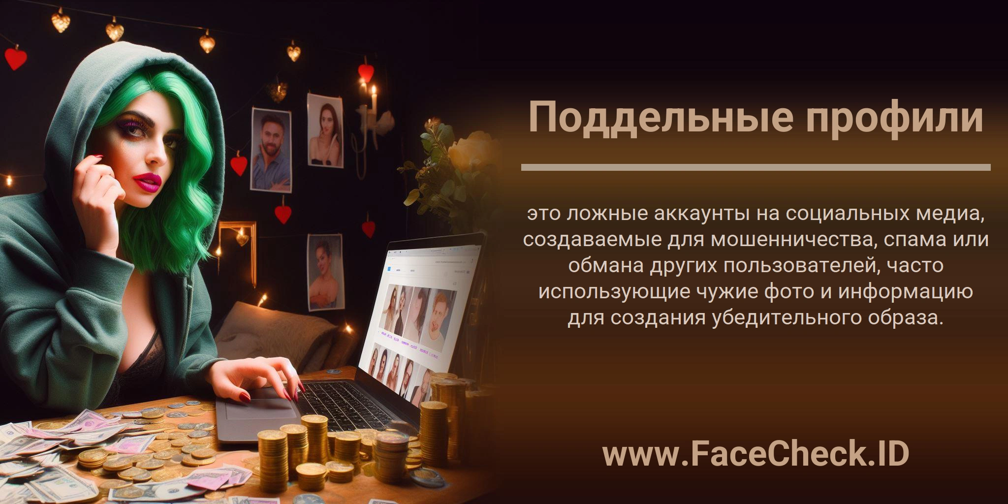 Поддельные профили это ложные аккаунты на социальных медиа, создаваемые для мошенничества, спама или обмана других пользователей, часто использующие чужие фото и информацию для создания убедительного образа.