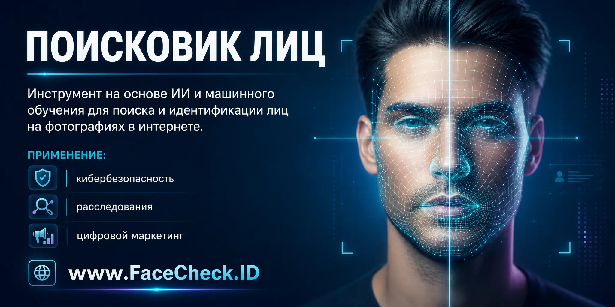 Поисковик Лиц это инструмент на основе ИИ и машинного обучения для поиска и идентификации лиц на фотографиях в интернете, применяемый в кибербезопасности, расследованиях и цифровом маркетинге.