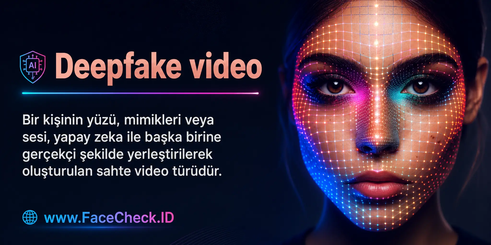 Deepfake video bir kişinin yüzü, mimikleri veya sesi yapay zeka ile başka birine gerçekçi şekilde yerleştirilerek oluşturulan sahte video türüdür.