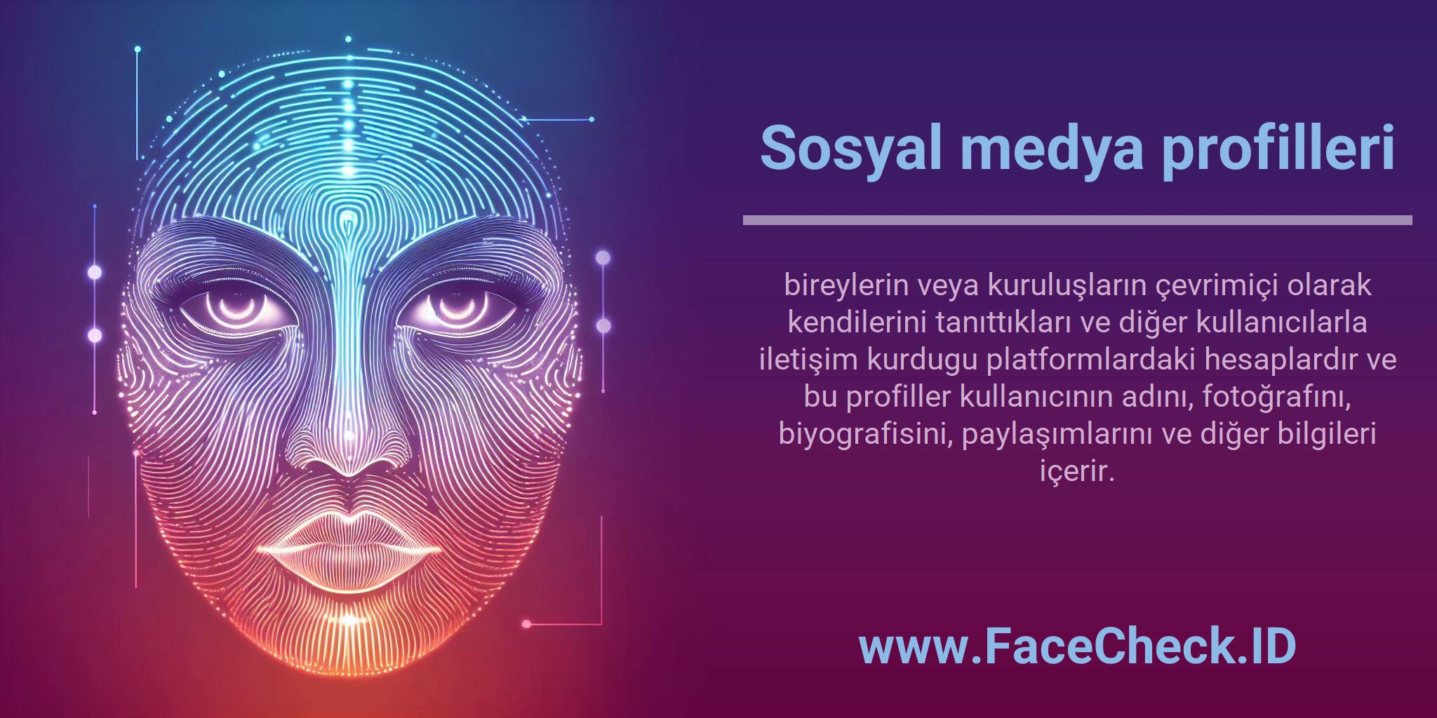 Sosyal medya profilleri bireylerin veya kuruluşların çevrimiçi olarak kendilerini tanıttıkları ve diğer kullanıcılarla iletişim kurdugu platformlardaki hesaplardır ve bu profiller kullanıcının adını, fotoğrafını, biyografisini, paylaşımlarını ve diğer bilgileri içerir.