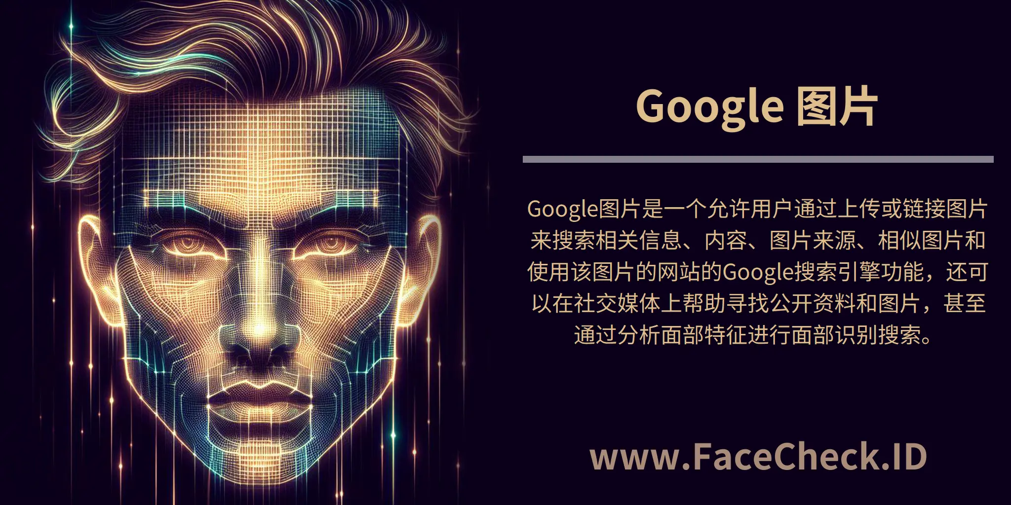 Google图片是一个允许用户通过上传或链接图片来搜索相关信息、内容、图片来源、相似图片和使用该图片的网站的Google搜索引擎功能，还可以在社交媒体上帮助寻找公开资料和图片，甚至通过分析面部特征进行面部识别搜索。