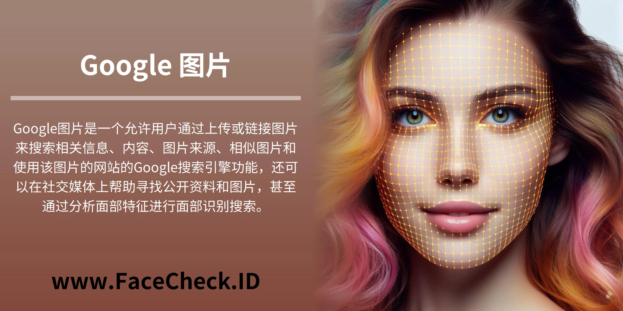 Google图片是一个允许用户通过上传或链接图片来搜索相关信息、内容、图片来源、相似图片和使用该图片的网站的Google搜索引擎功能，还可以在社交媒体上帮助寻找公开资料和图片，甚至通过分析面部特征进行面部识别搜索。