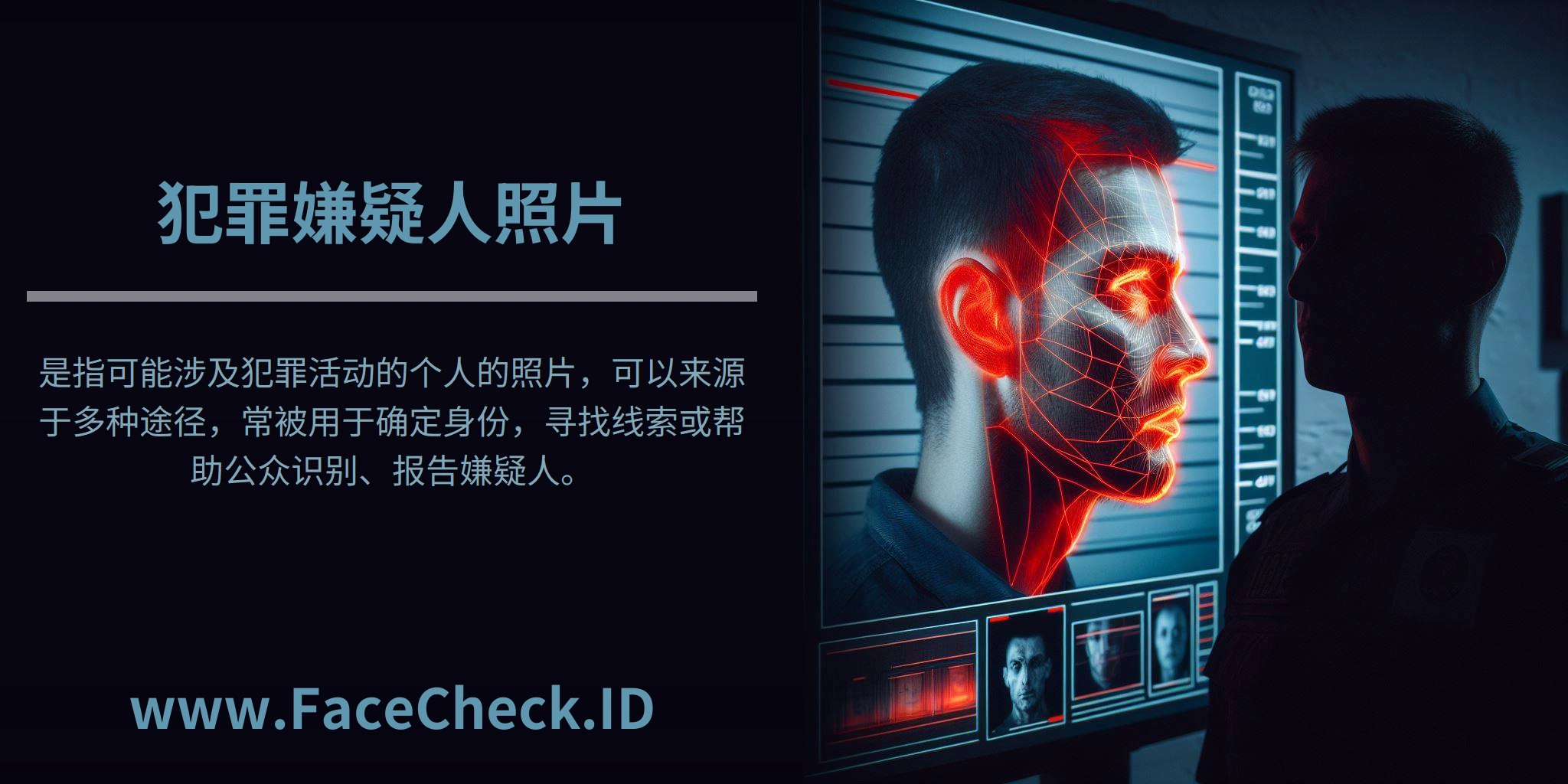 犯罪嫌疑人照片是指可能涉及犯罪活动的个人的照片，可以来源于多种途径，常被用于确定身份，寻找线索或帮助公众识别、报告嫌疑人。