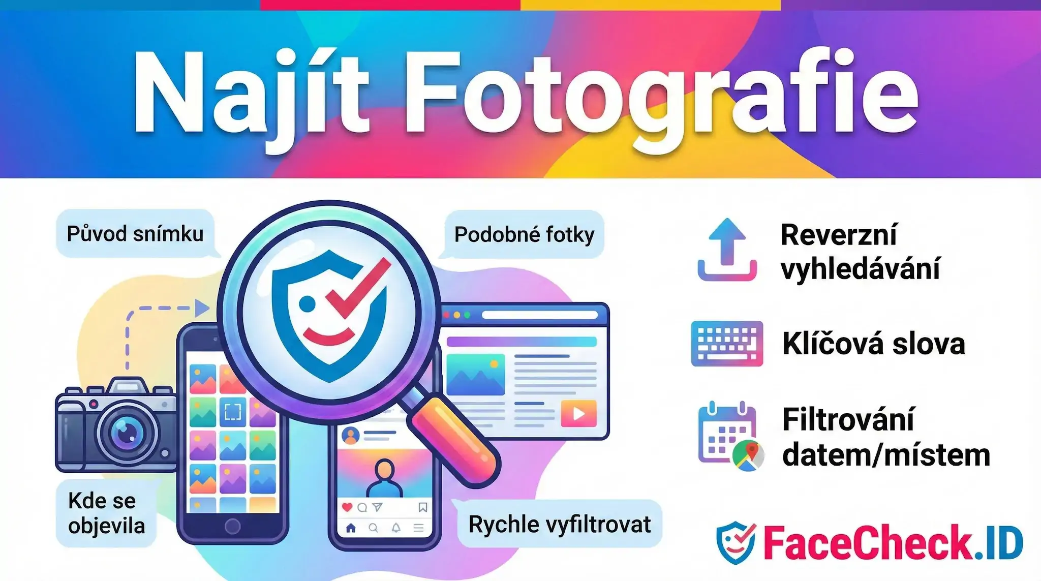 Najít Fotografie Najít fotografie on-line pomocí nástrojů jako reverzní vyhledávání, klíčová slova a filtrování datem pro ověření původu snímků.