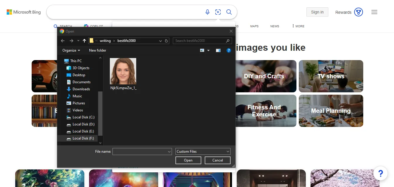 Bing Images search results display