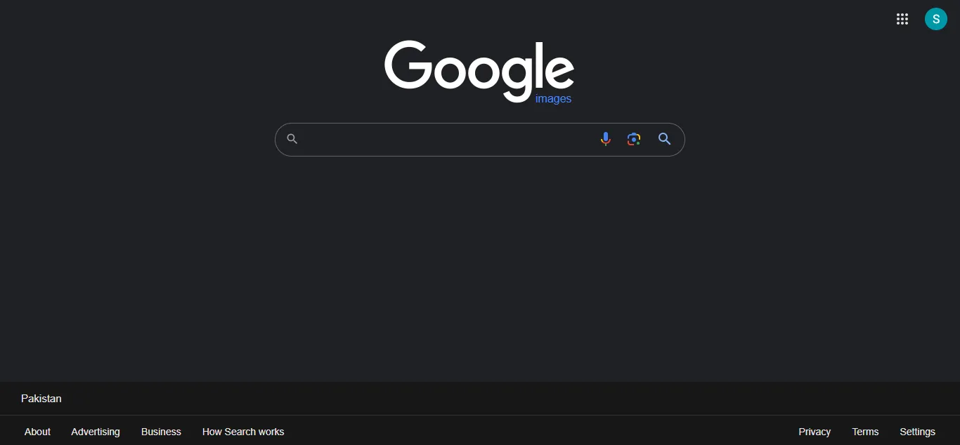 Interface da página inicial de pesquisa do Google Imagens